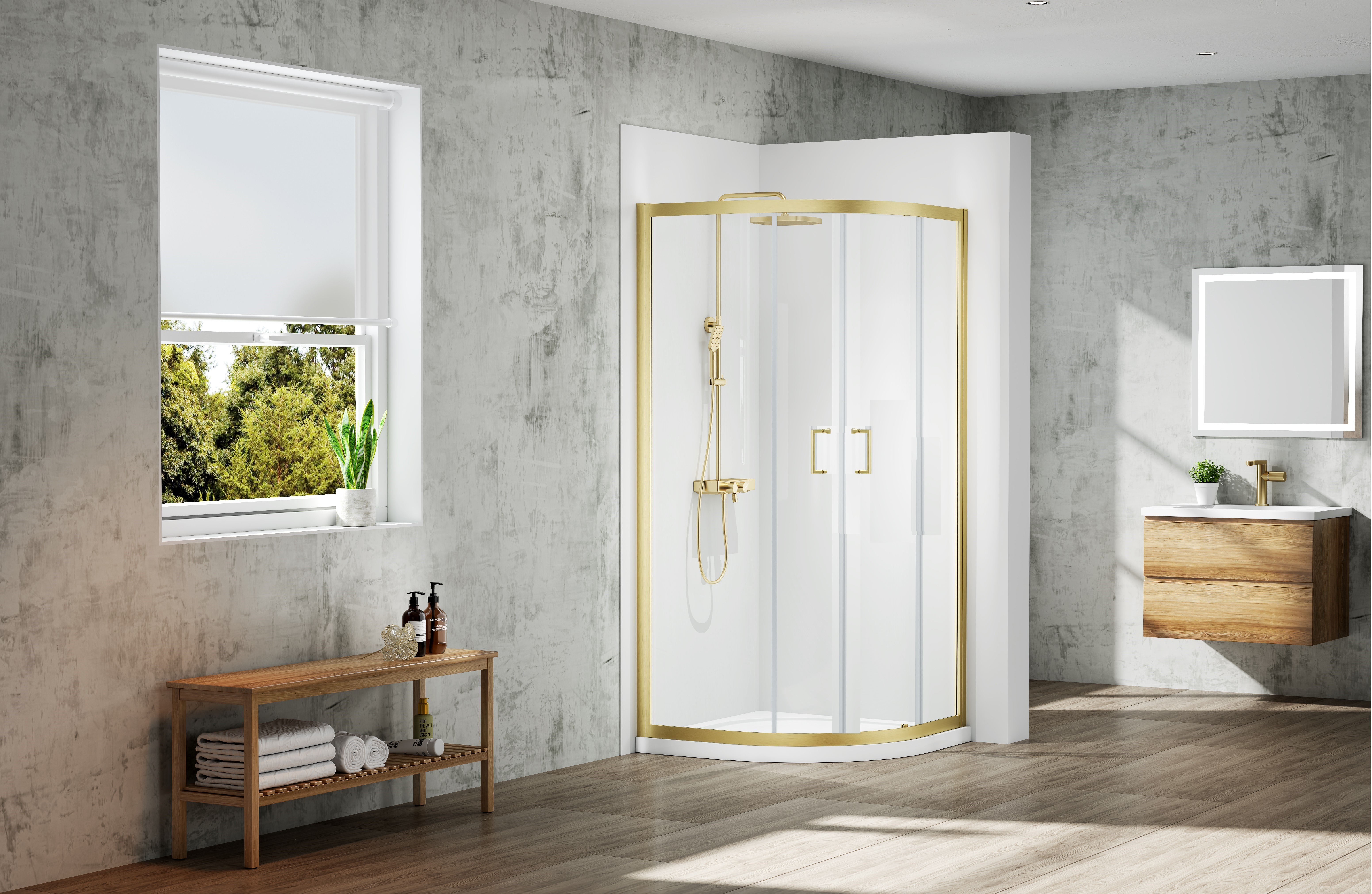 Nexa By Merlyn 6mm Brushed Brass Framed Quadrant Double Sliding Door Shower Enclosure - 800 x 800mm