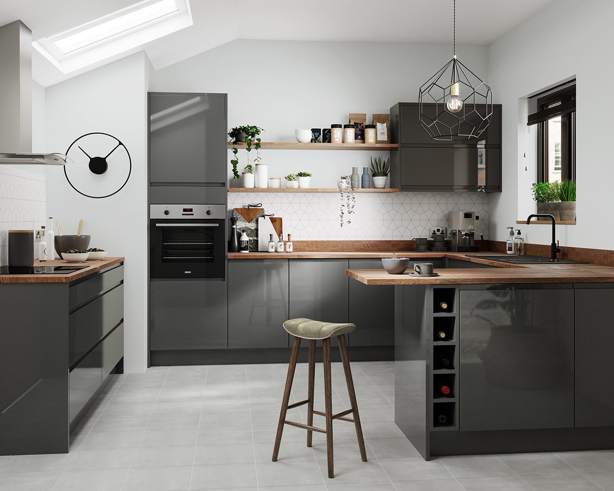 Wickes Madison Dark Grey Narrow Wall Unit - 600mm