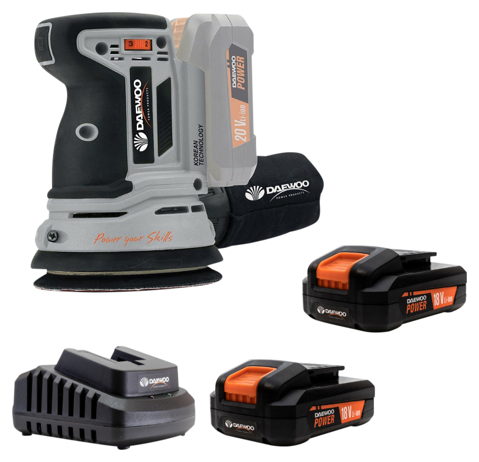 Daewoo DALOS18-1-2B2C1 U-Force Li-ion 2 x 2.0Ah Cordless 125mm Orbital Sander - 18V