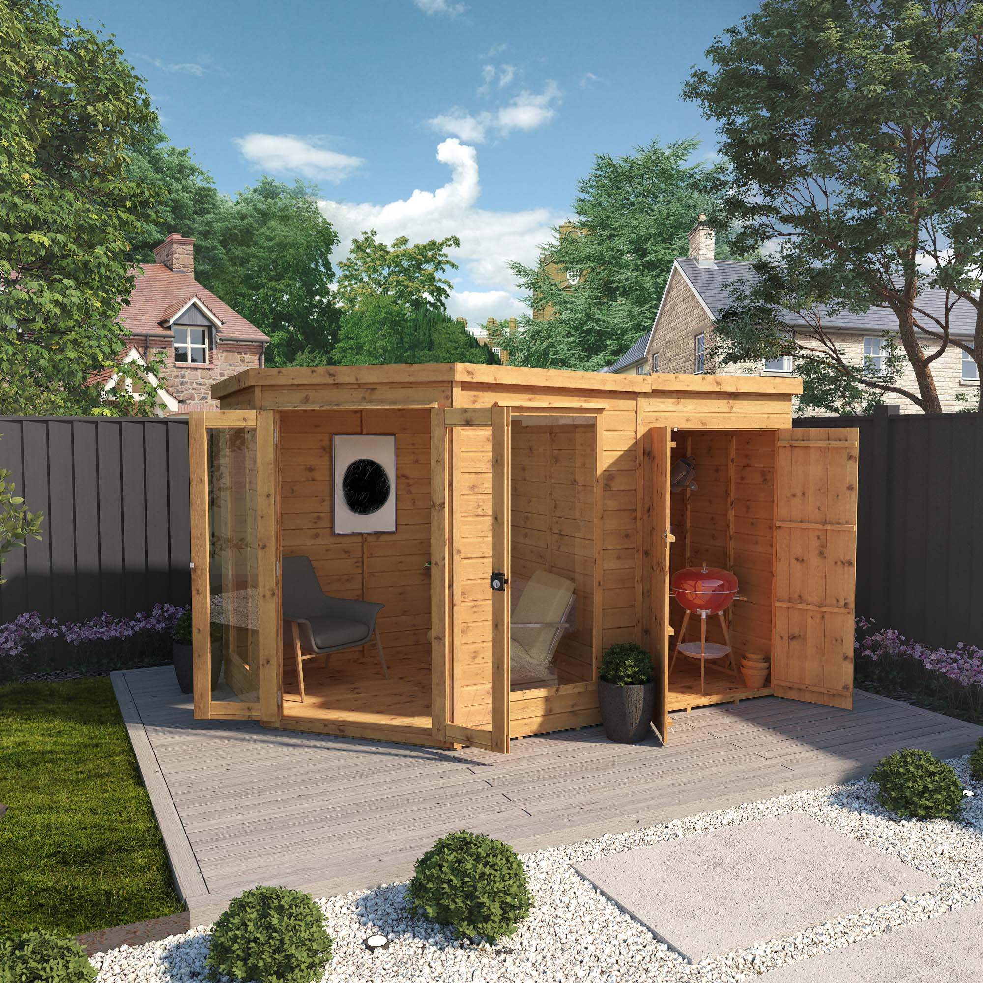 Mercia Premium Corner Summerhouse with Side Shed - 7 x 7ft