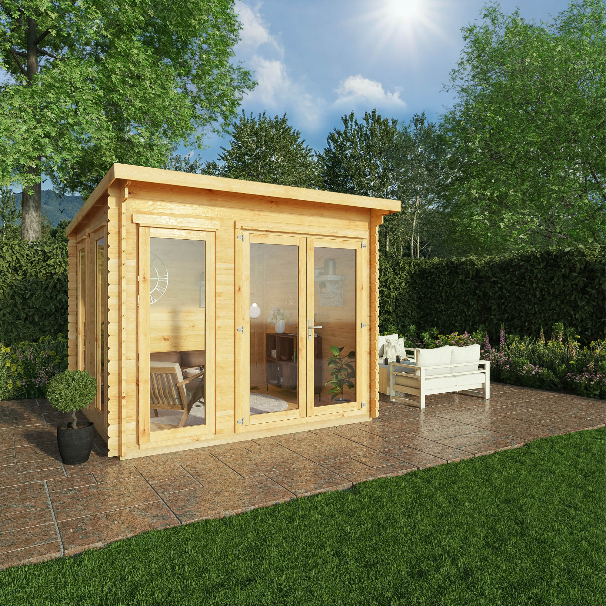 Mercia 28mm Studio Pent Log Cabin with Assembly - 10 x 11ft