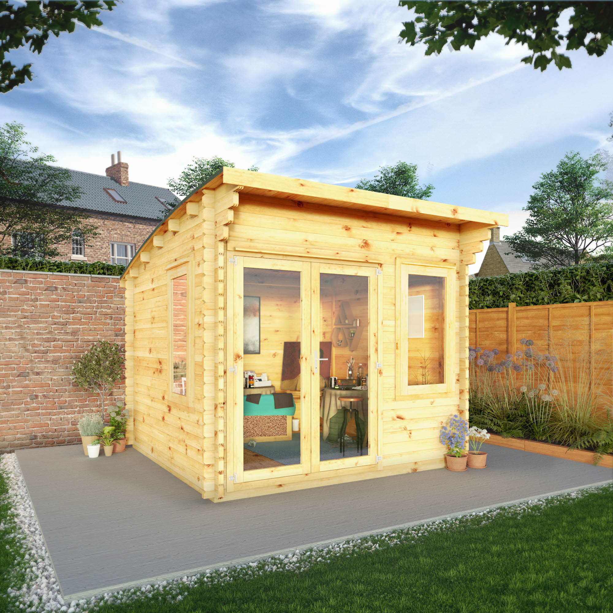 Mercia 44mm Curved Roof Log Cabin - 9 x 9ft