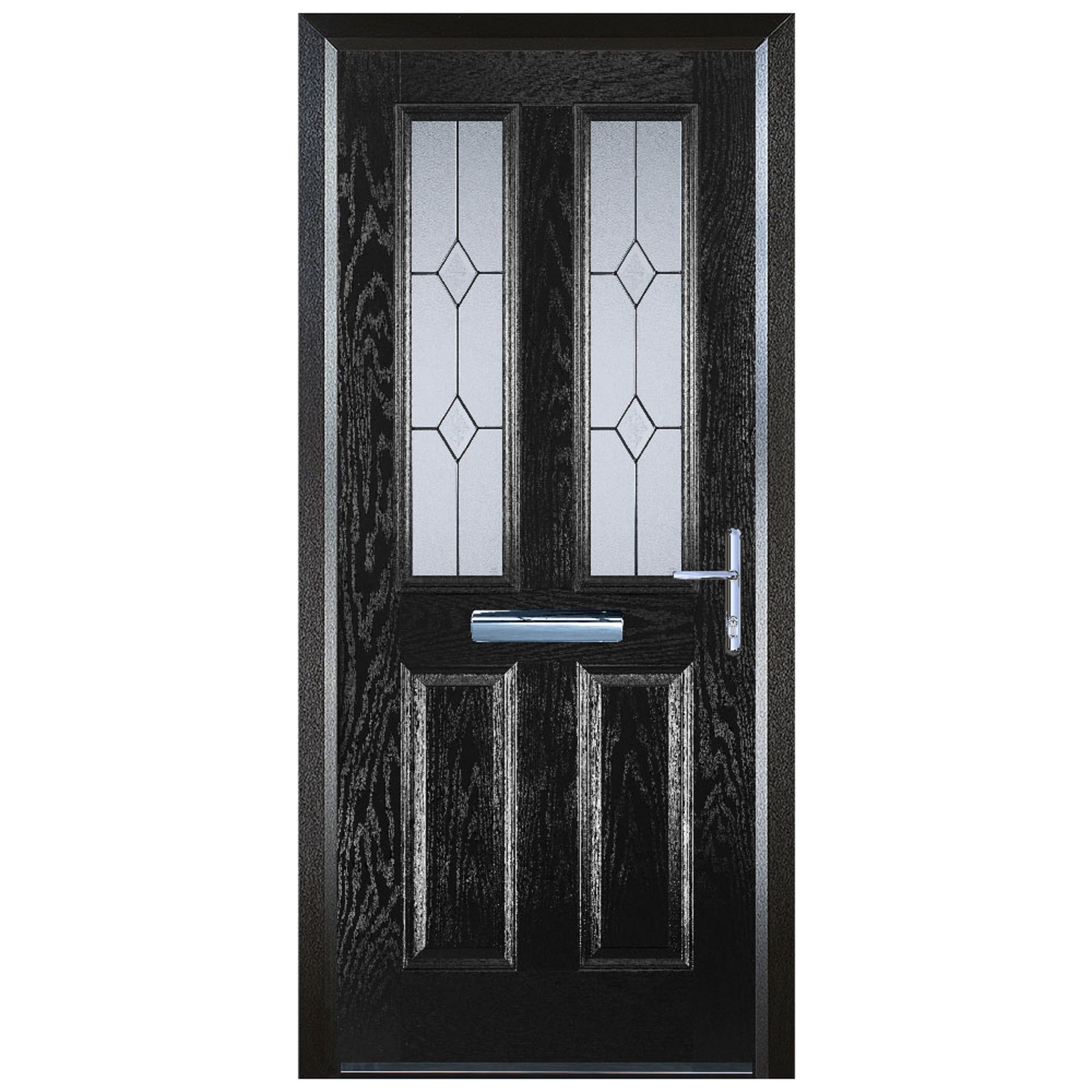 Door-Stop 2 Panel 2 Square Black Left Hand GRP Composite Door with Colour-Matched Frame - 2100mm
