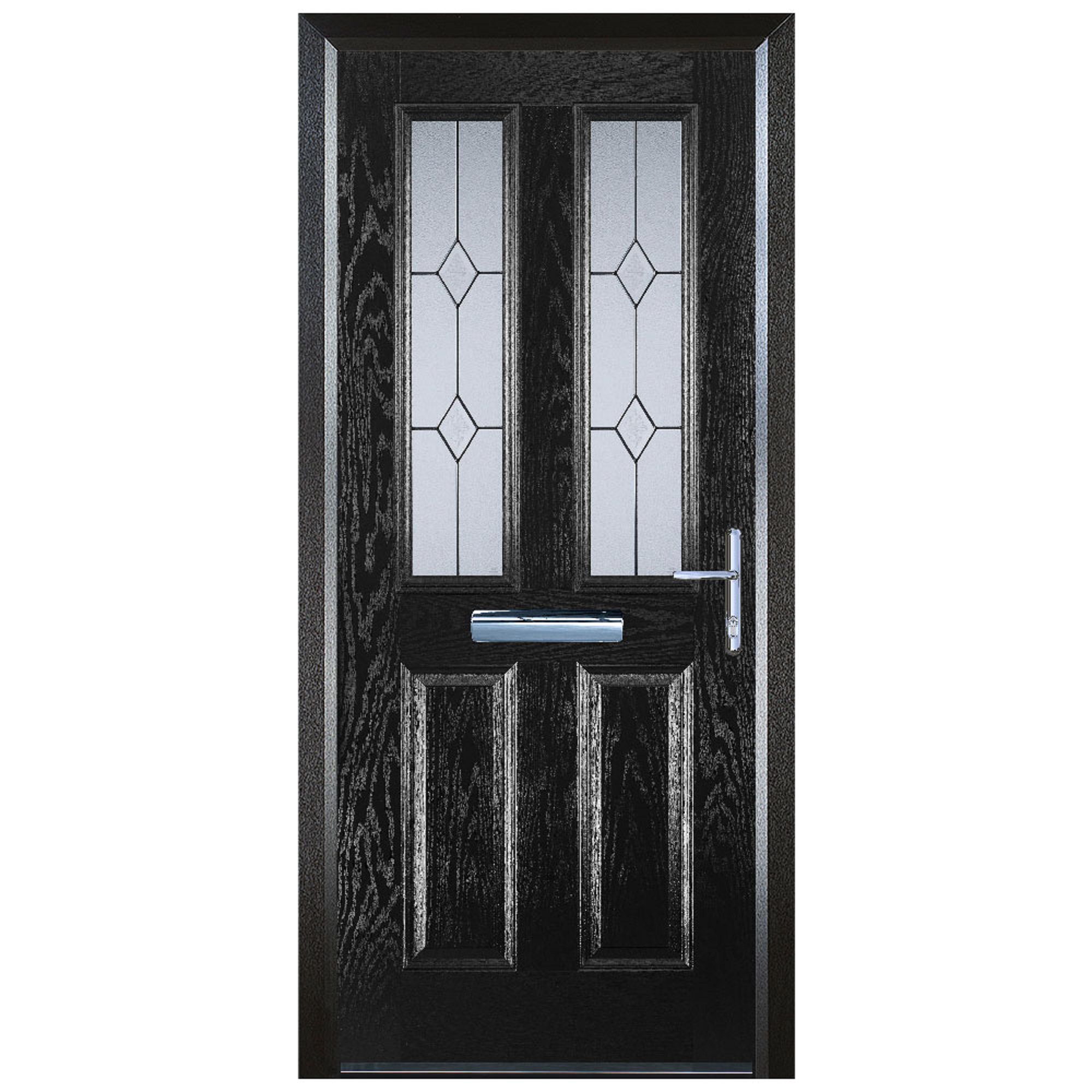 Door-Stop 2 Panel 2 Square Black Left Hand Composite Door with Colour-Matched Frame - 2100mm