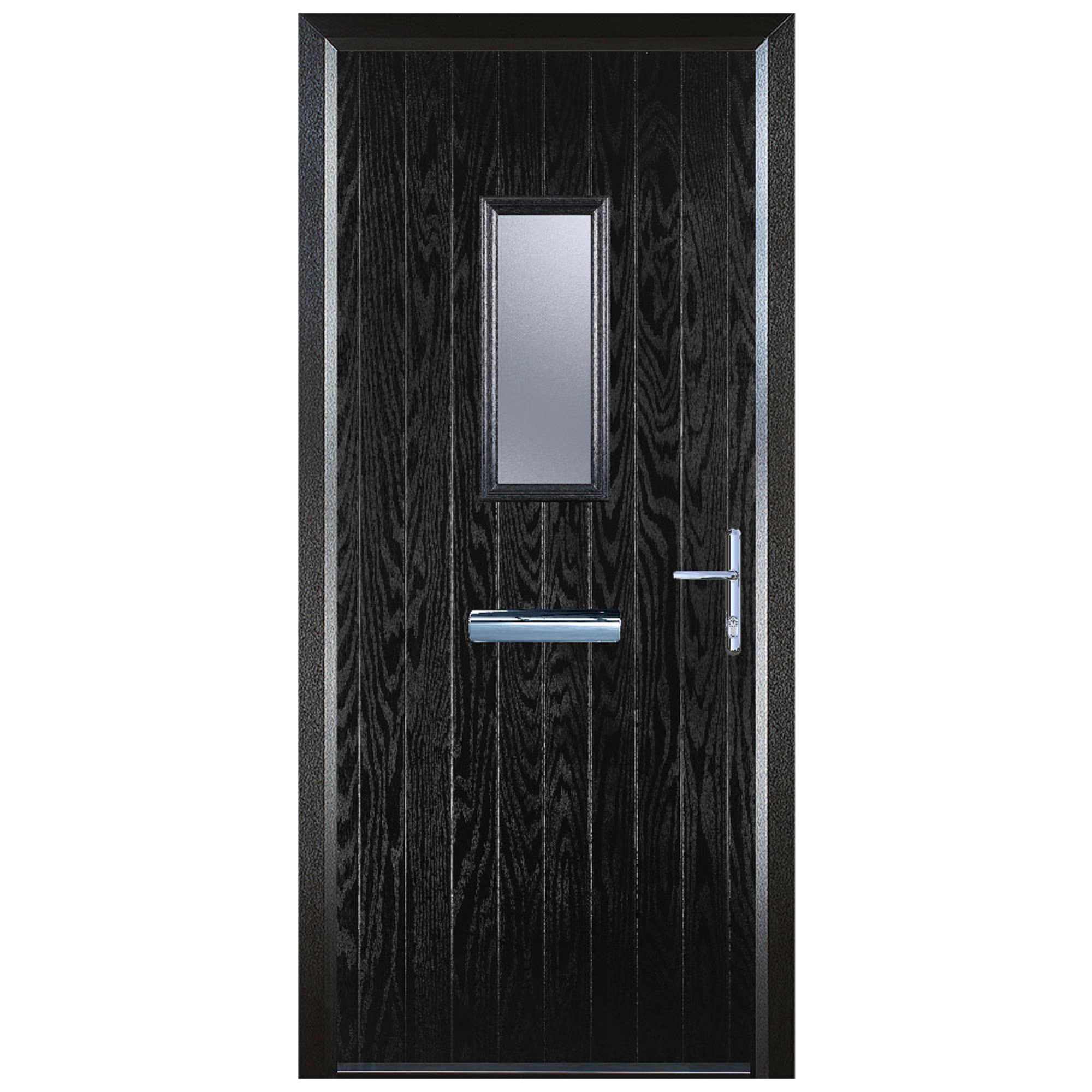 Door-Stop 1 Square Black Left Hand GRP Composite Door with Colour-Matched Frame - 2100mm