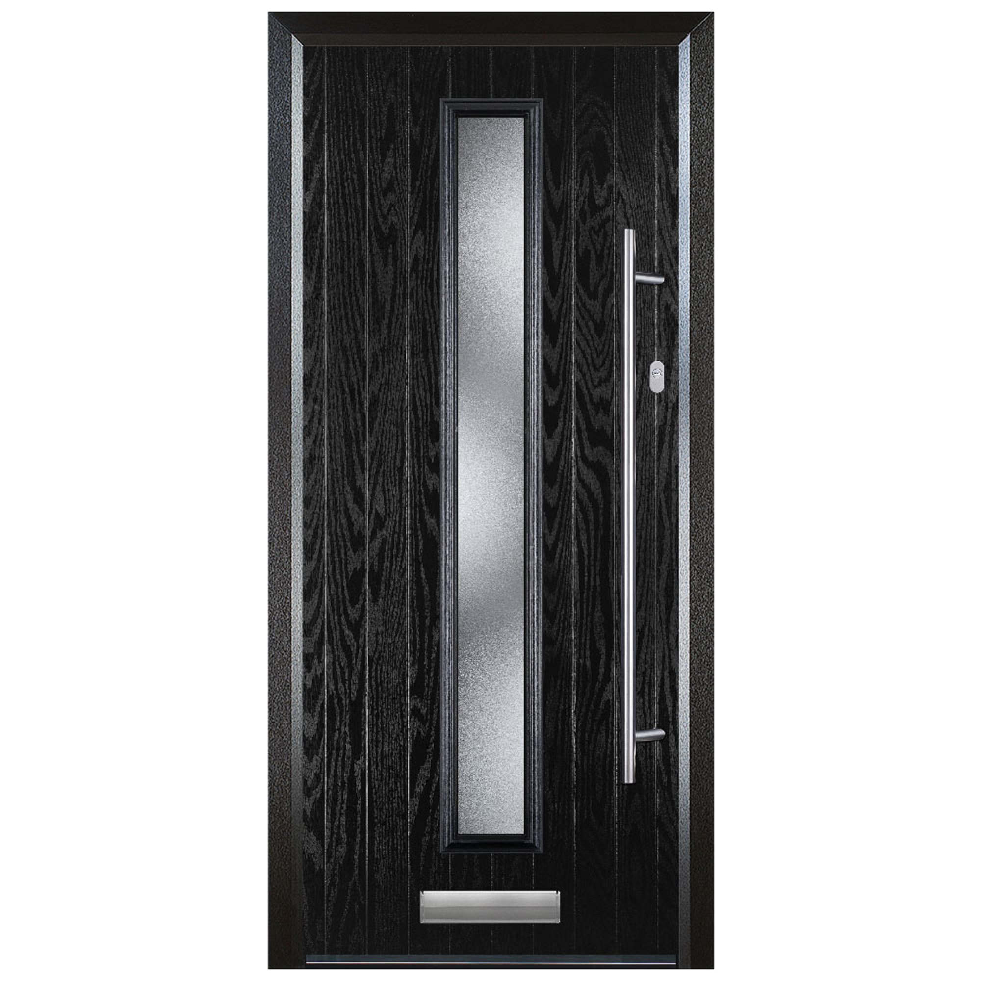 Door-Stop Cottage Black Left Hand Composite Door with Long Narrow Glazing & Colour-Matched Frame - 2100mm