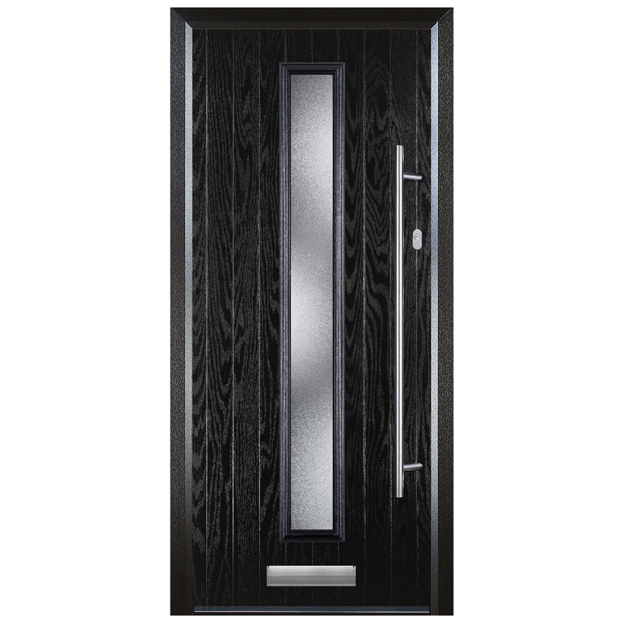 Door-Stop Cottage Black Left Hand GRP Composite Door with Long Narrow Glazing & Colour-Matched Frame - 920 x 2100mm