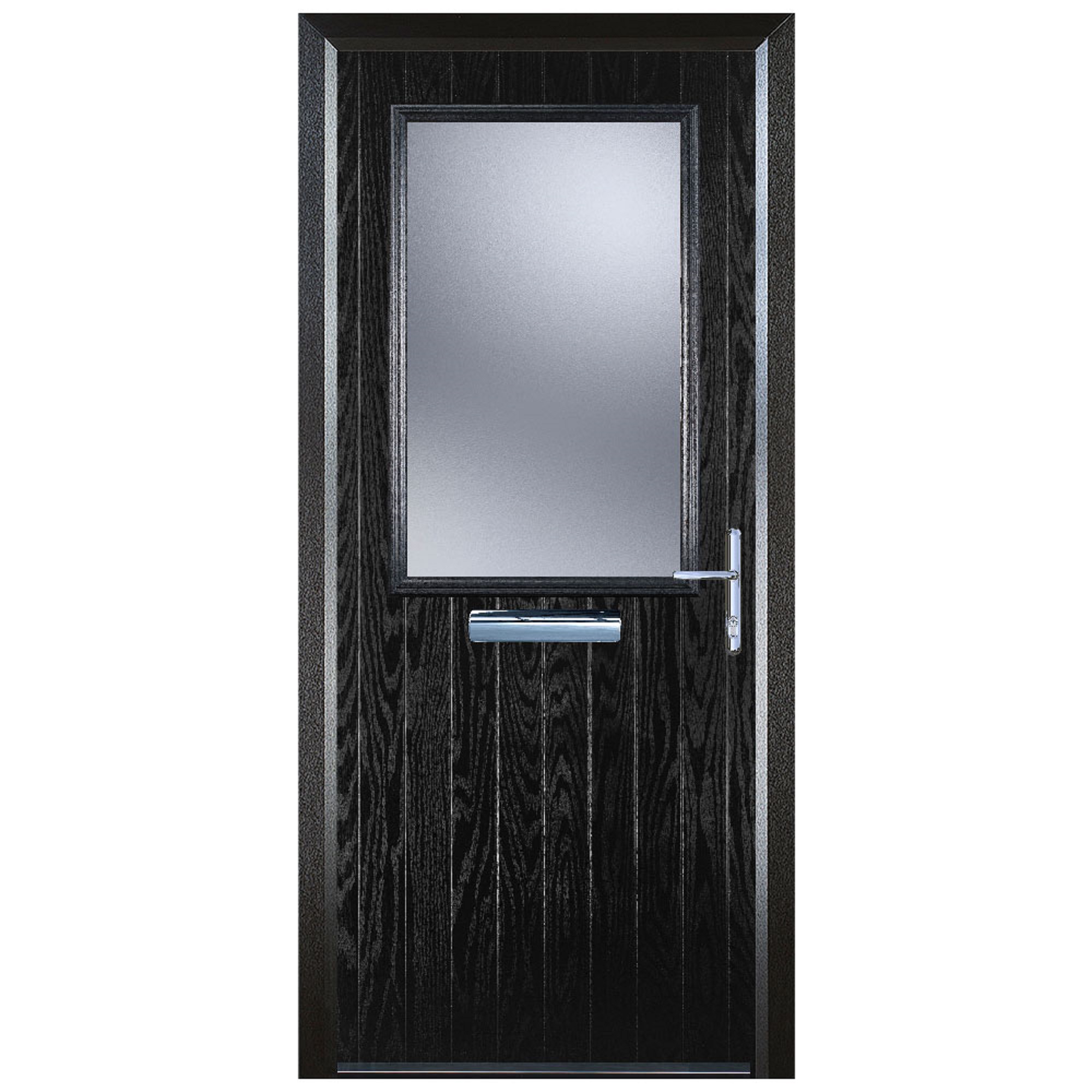 Door-Stop Cottage Half Glazed Black Left Hand Composite Door with Colour-Matched Frame - 2100mm