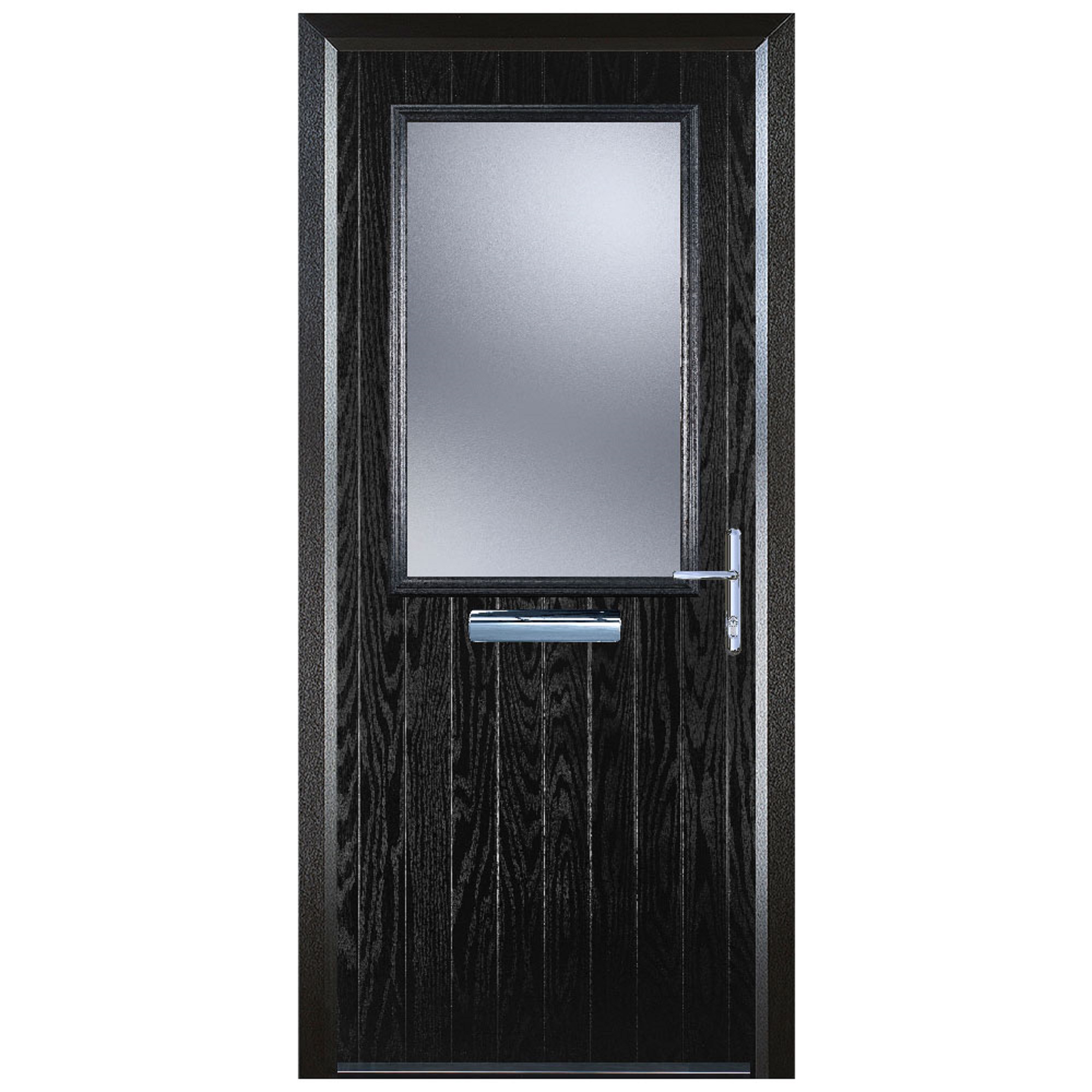 Door-Stop Cottage Half Glazed Black Left Hand GRP Composite Door with Colour-Matched Frame - 2100mm
