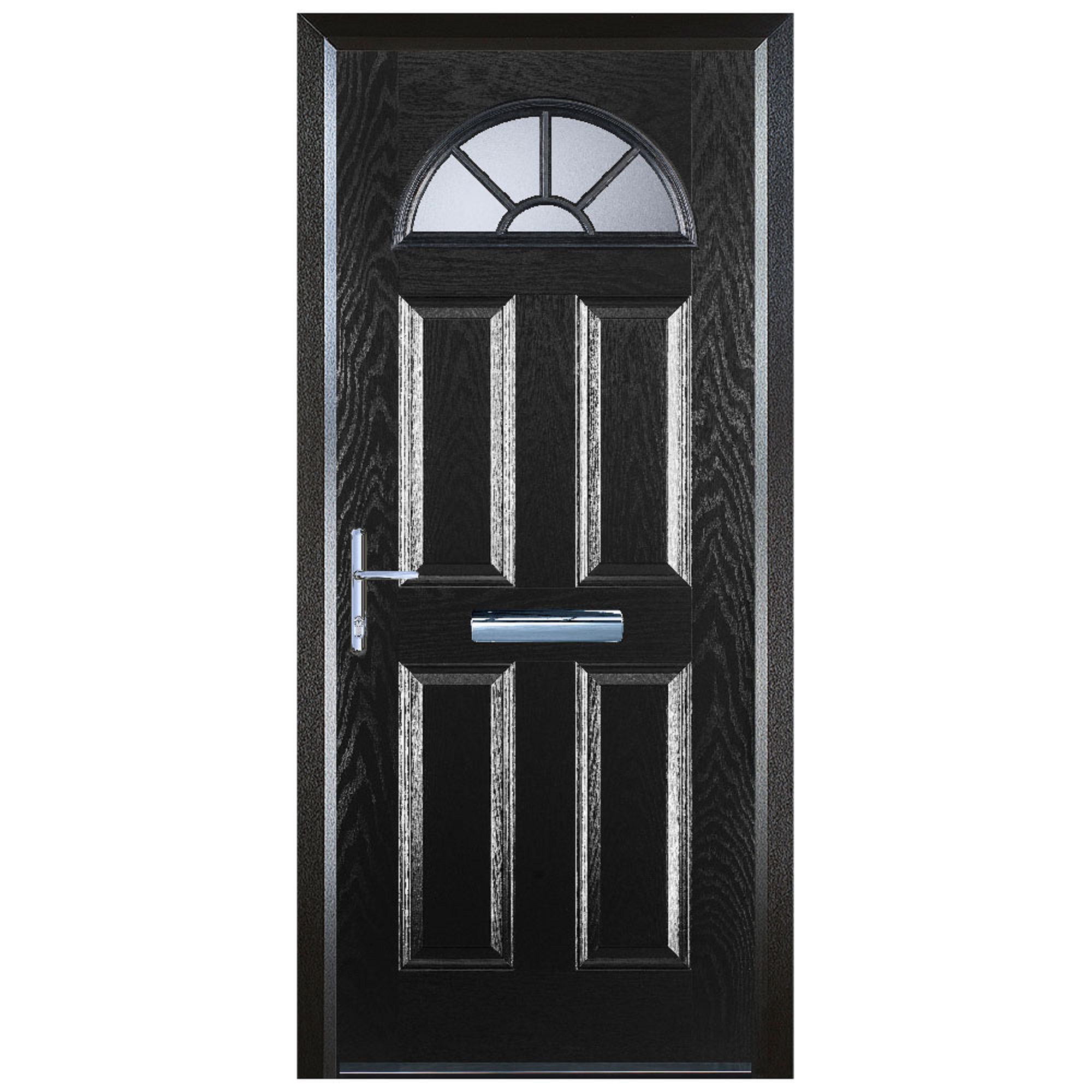 Door-Stop 4 Panel Sunburst Black Right Hand Composite Door with Colour-Matched Frame - 2100mm