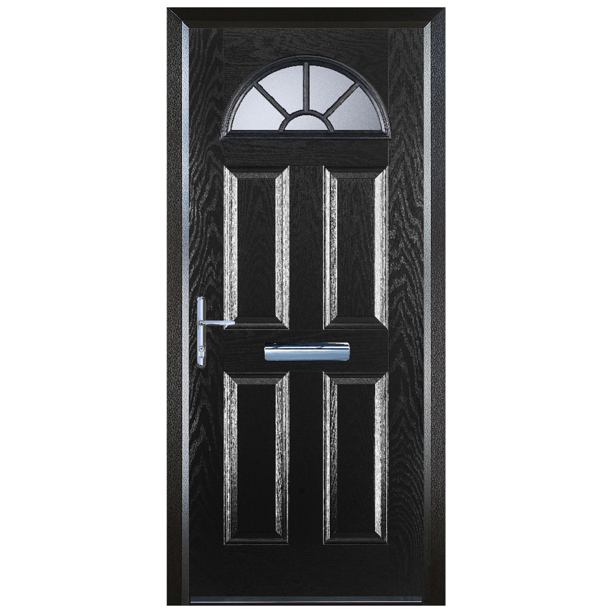 Door-Stop 4 Panel Sunburst Black Right Hand GRP Composite Door with Colour-Matched Frame - 2100mm