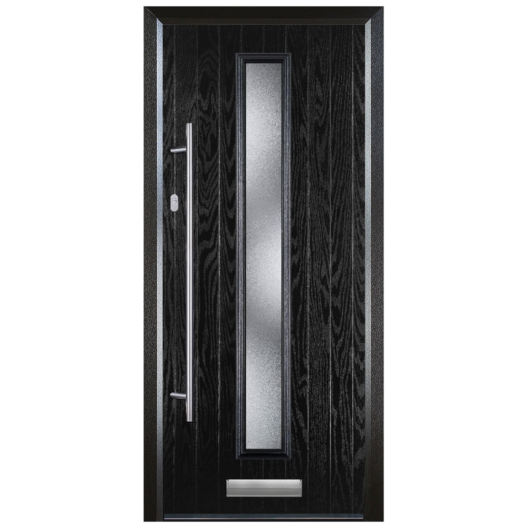 Door-Stop Cottage Black Right Hand Composite Door with Long Narrow Glazing & Colour-Matched Frame - 2100mm