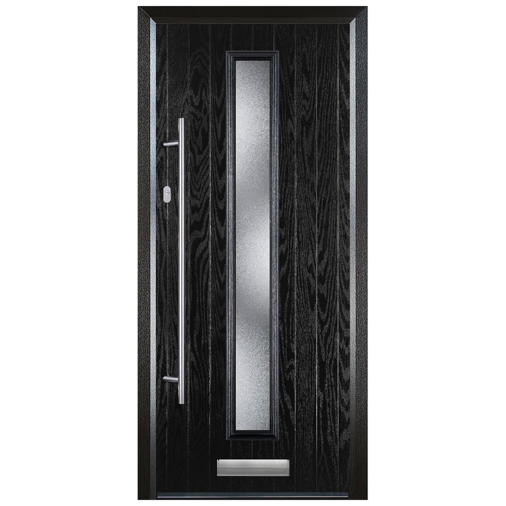 Door-Stop Cottage Black Right Hand GRP Composite Door with Long Narrow Glazing & Colour-Matched Frame - 2100mm