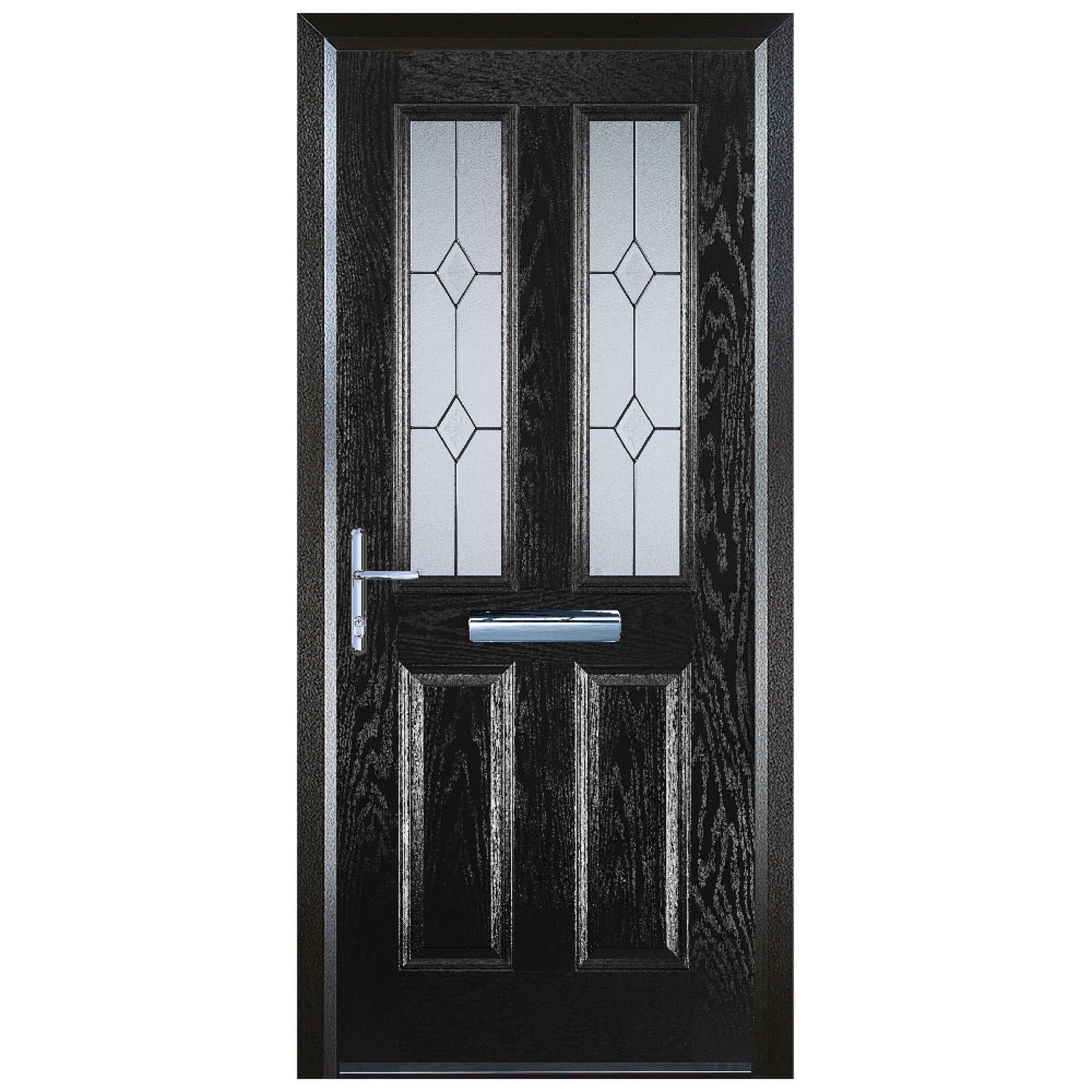 Door-Stop 2 Panel 2 Square Black Right Hand Composite Door with Colour-Matched Frame - 2100mm