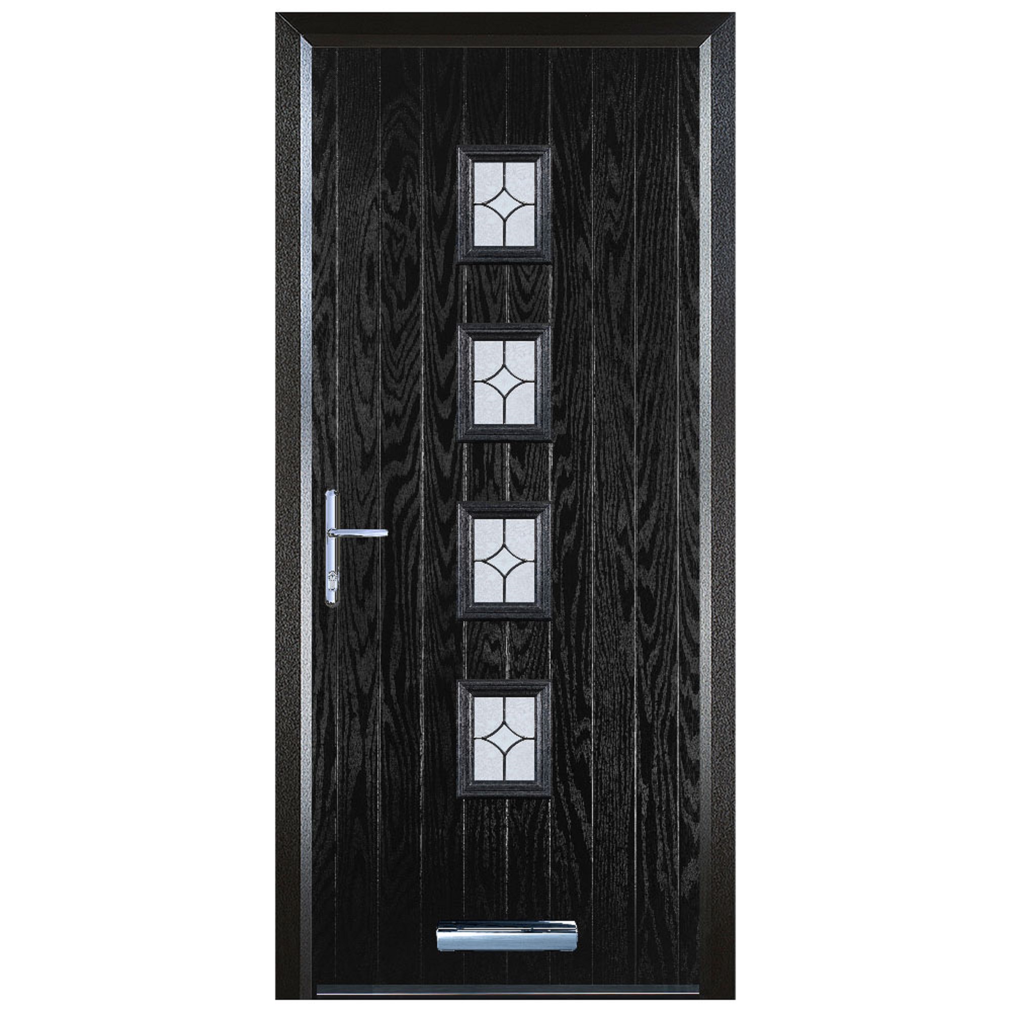 Door-Stop 4 Square Black Right Hand GRP Composite Door with Flair Glass & Colour-Matched Frame - 2100mm