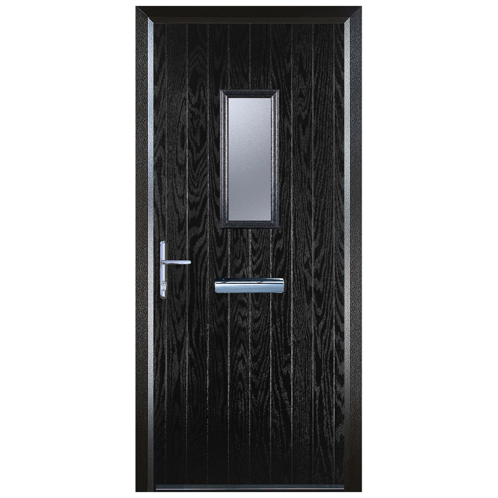 Door-Stop 1 Square Black Right Hand Composite Door with Colour-Matched Frame - 2100mm