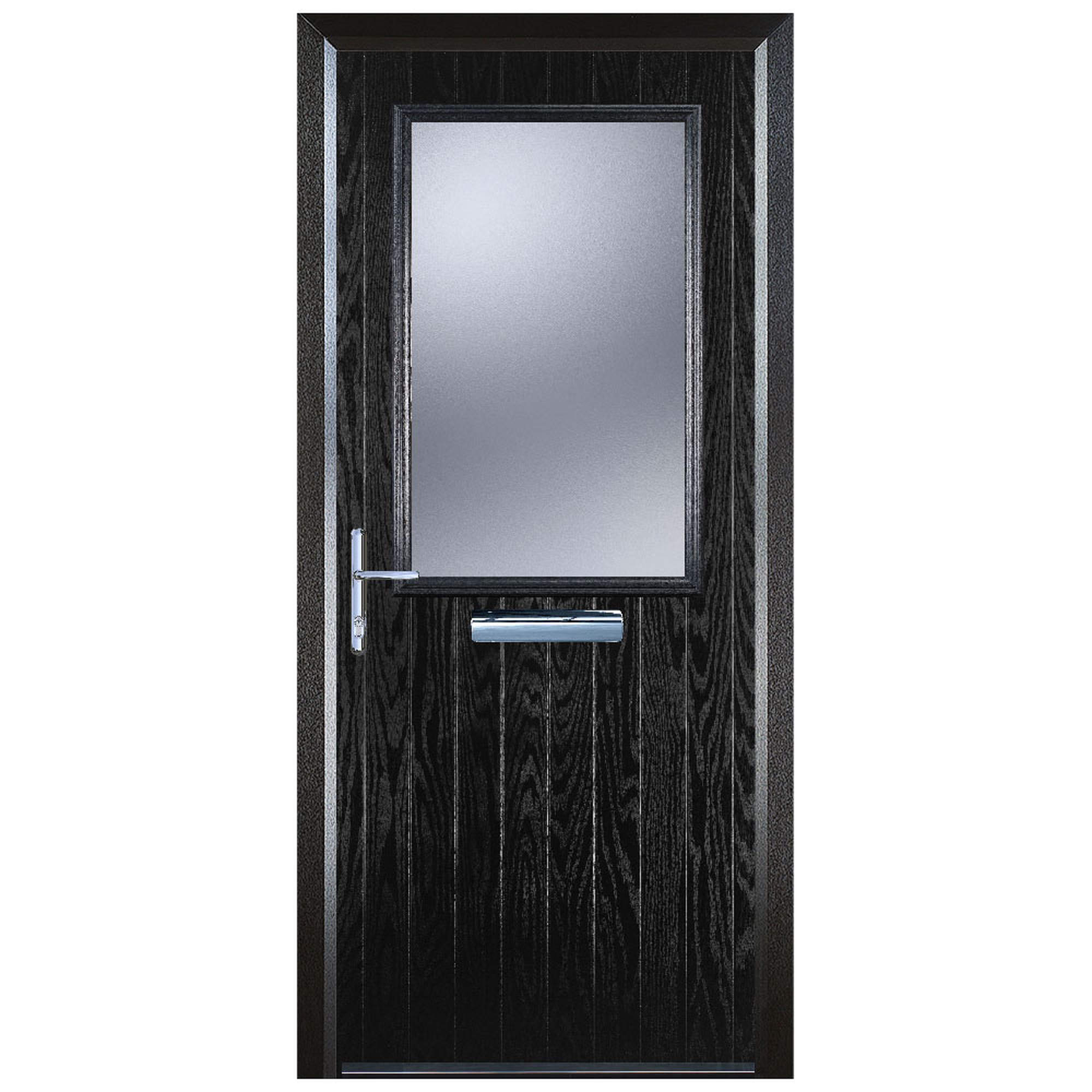 Door-Stop Cottage Half Glazed Black Right Hand Composite Door with Colour-Matched Frame - 2100mm