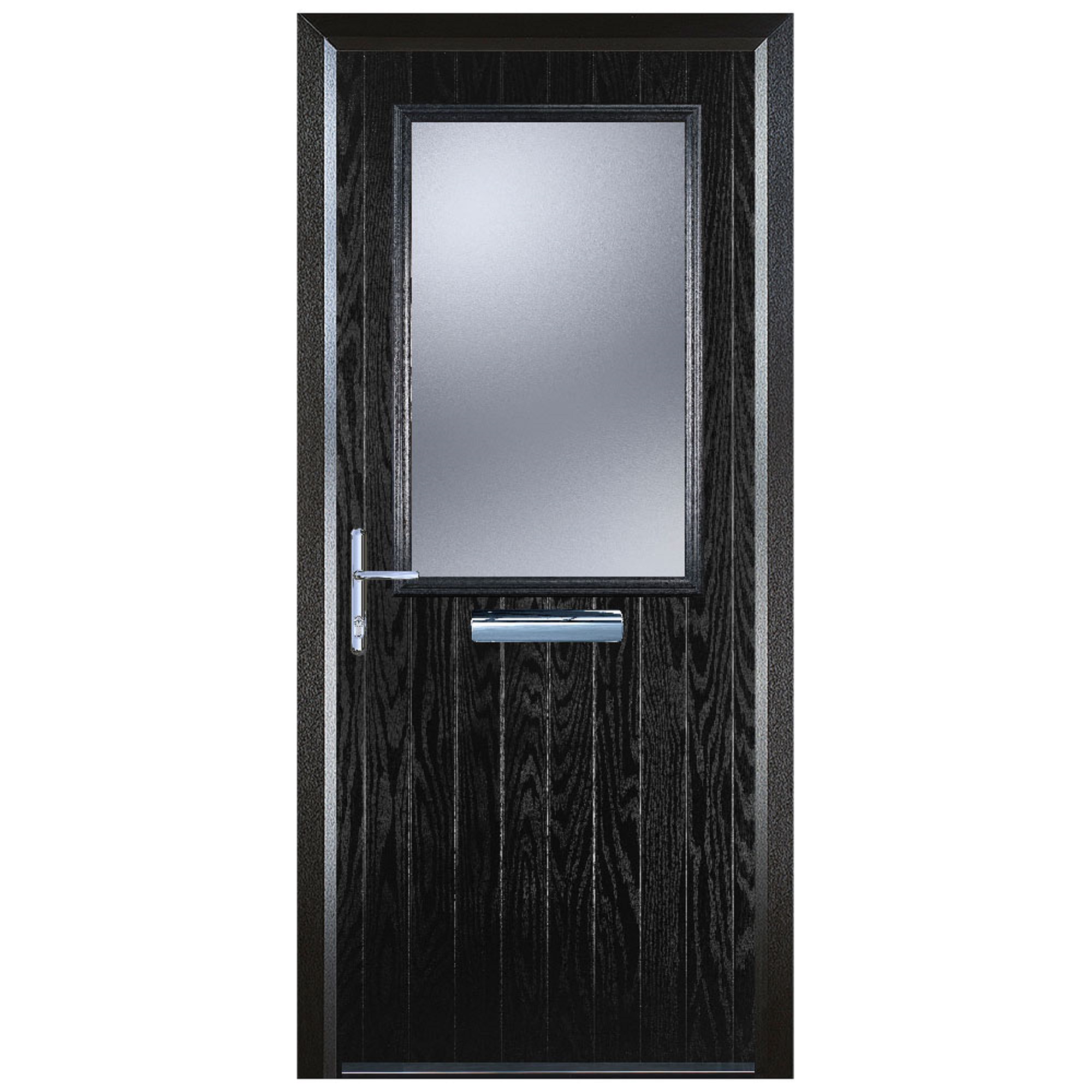 Door-Stop Cottage Half Glazed Black Right Hand GRP Composite Door with Colour-Matched Frame - 2100mm