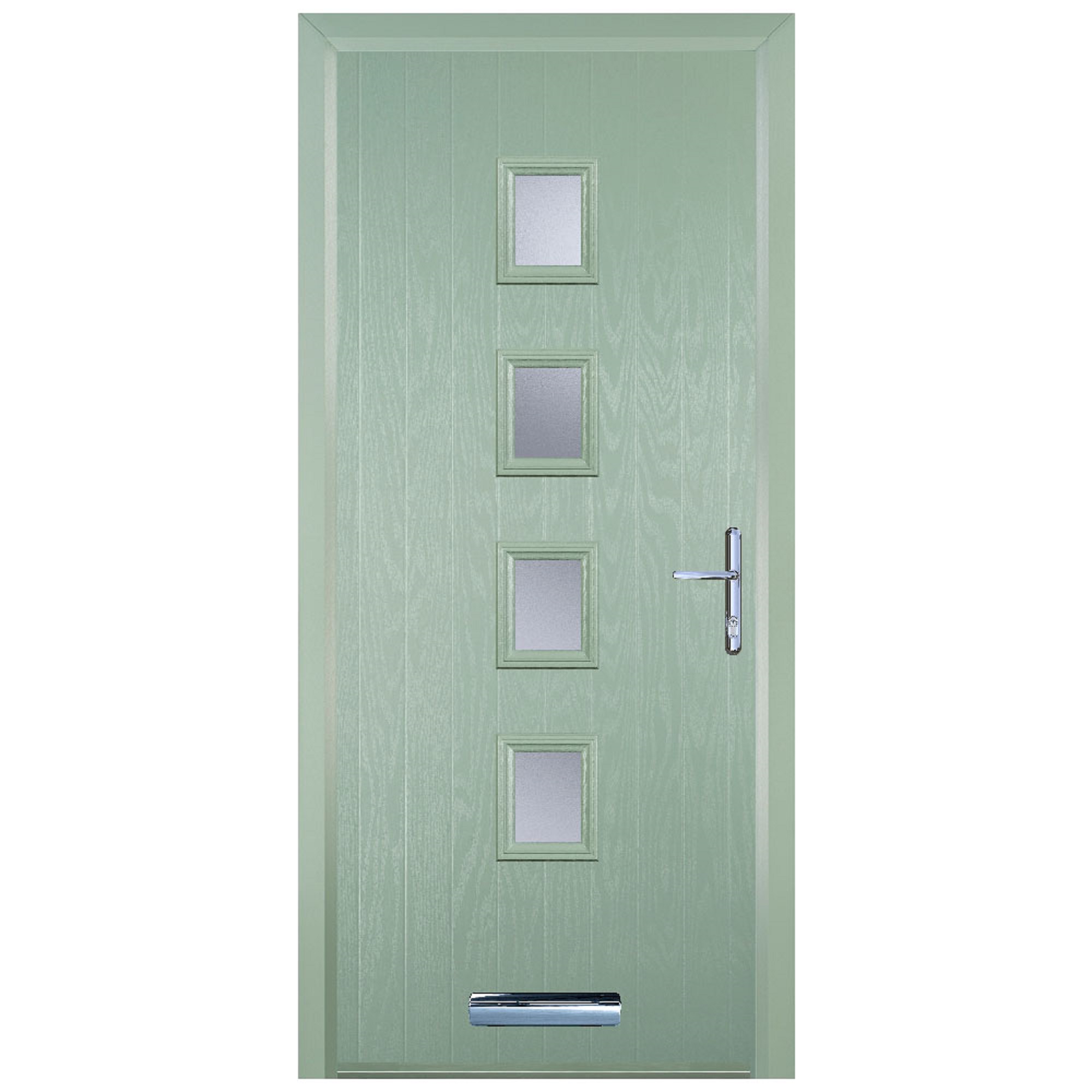 Door-Stop 4 Square Chartwell Green Left Hand GRP Composite Door with Stippolyte Glass & Colour-Matched Frame - 2100mm