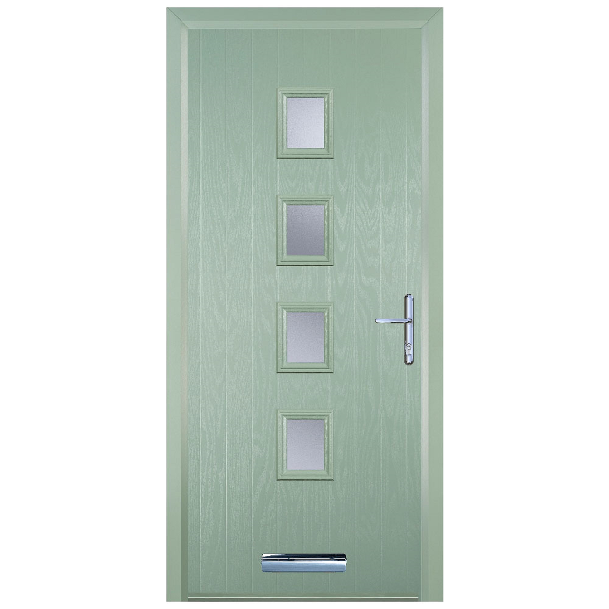 Door-Stop 4 Square Chartwell Green Left Hand Composite Door with Stippolyte Glass & Colour-Matched Frame - 2100mm