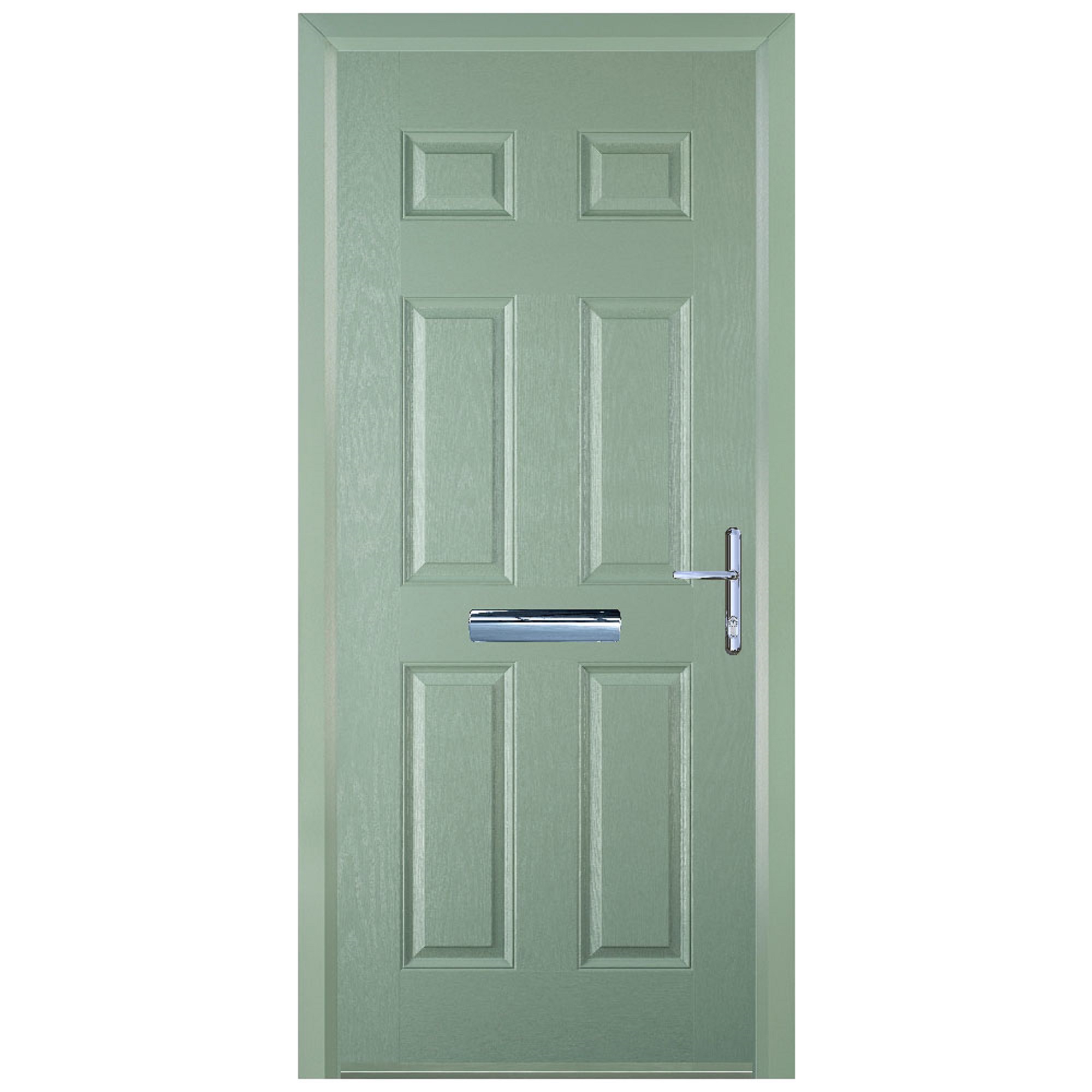 Door-Stop 6 Panel Chartwell Green Left Hand GRP Composite Door with Colour-Matched Frame - 2100mm