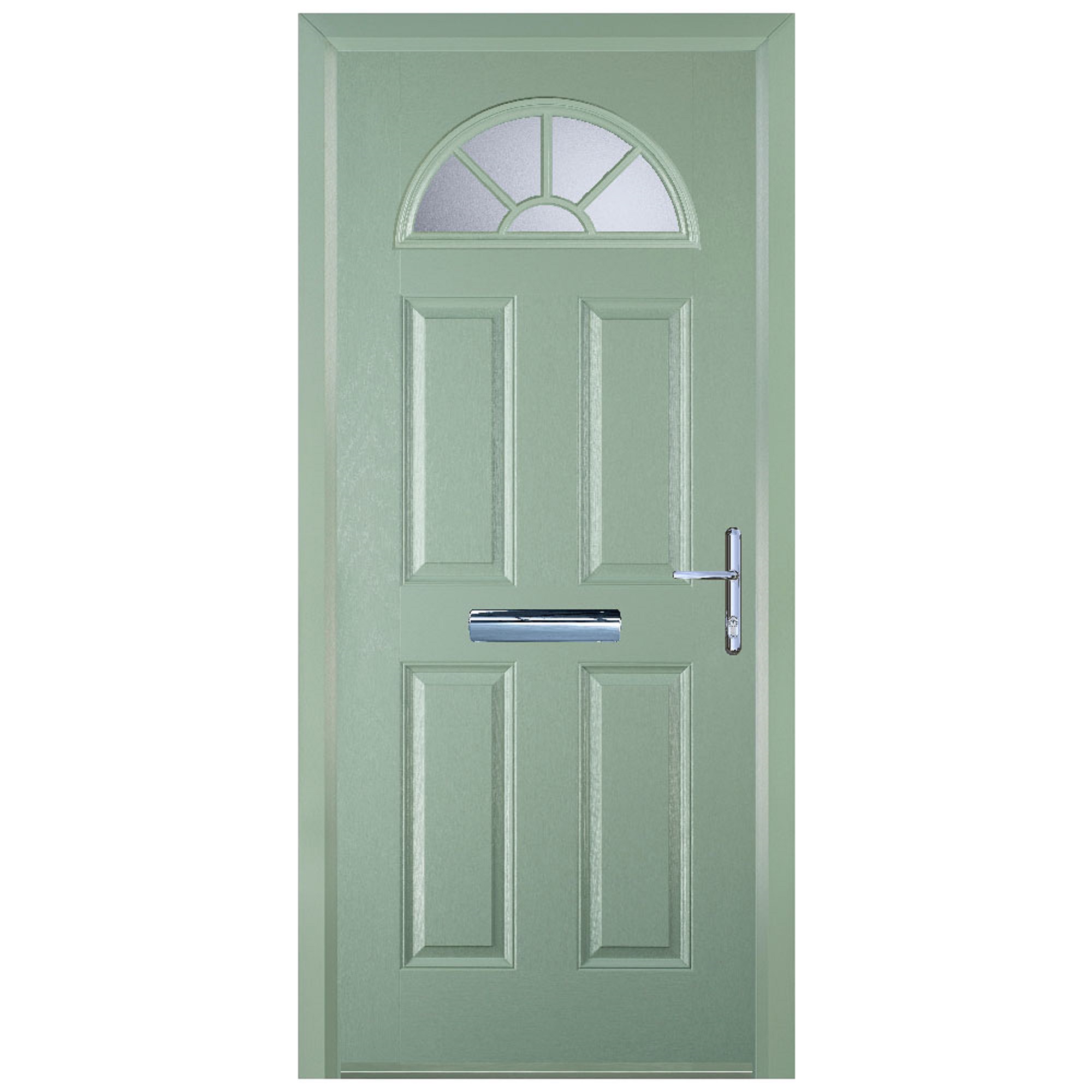 Door-Stop 4 Panel Sunburst Chartwell Green Left Hand GRP Composite Door with Colour-Matched Frame - 840 x 2100mm