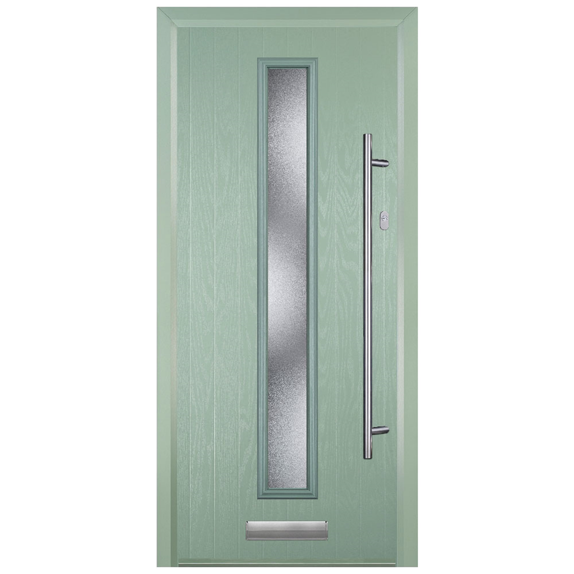 Door-Stop Cottage Chartwell Green Left Hand Composite Door with Long Narrow Glazing & Colour-Matched Frame - 2100mm