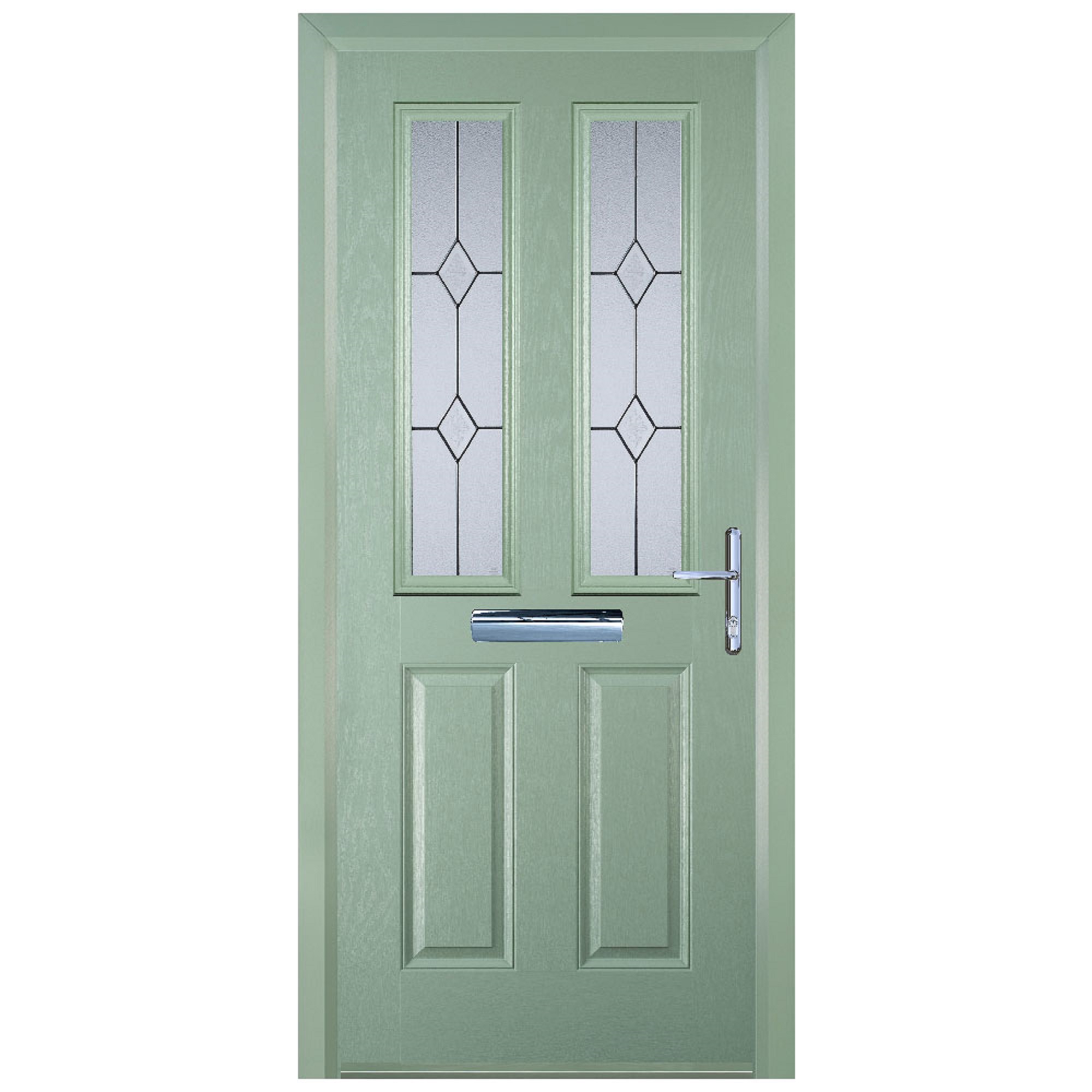 Door-Stop 2 Panel 2 Square Chartwell Green Left Hand GRP Composite Door with Colour-Matched Frame - 2100mm