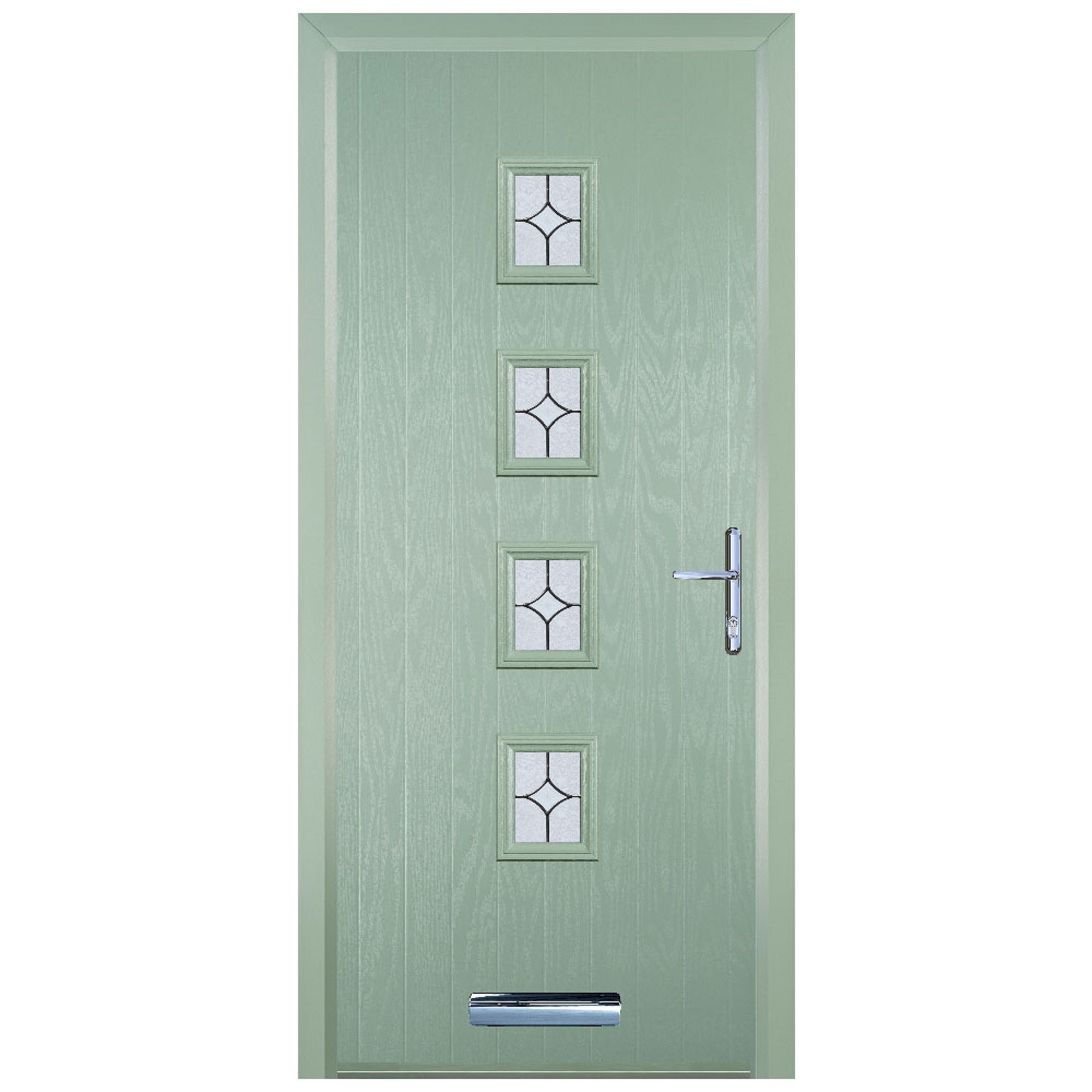 Door-Stop 4 Square Chartwell Green Left Hand GRP Composite Door with Flair Glass & Colour-Matched Frame - 2100mm