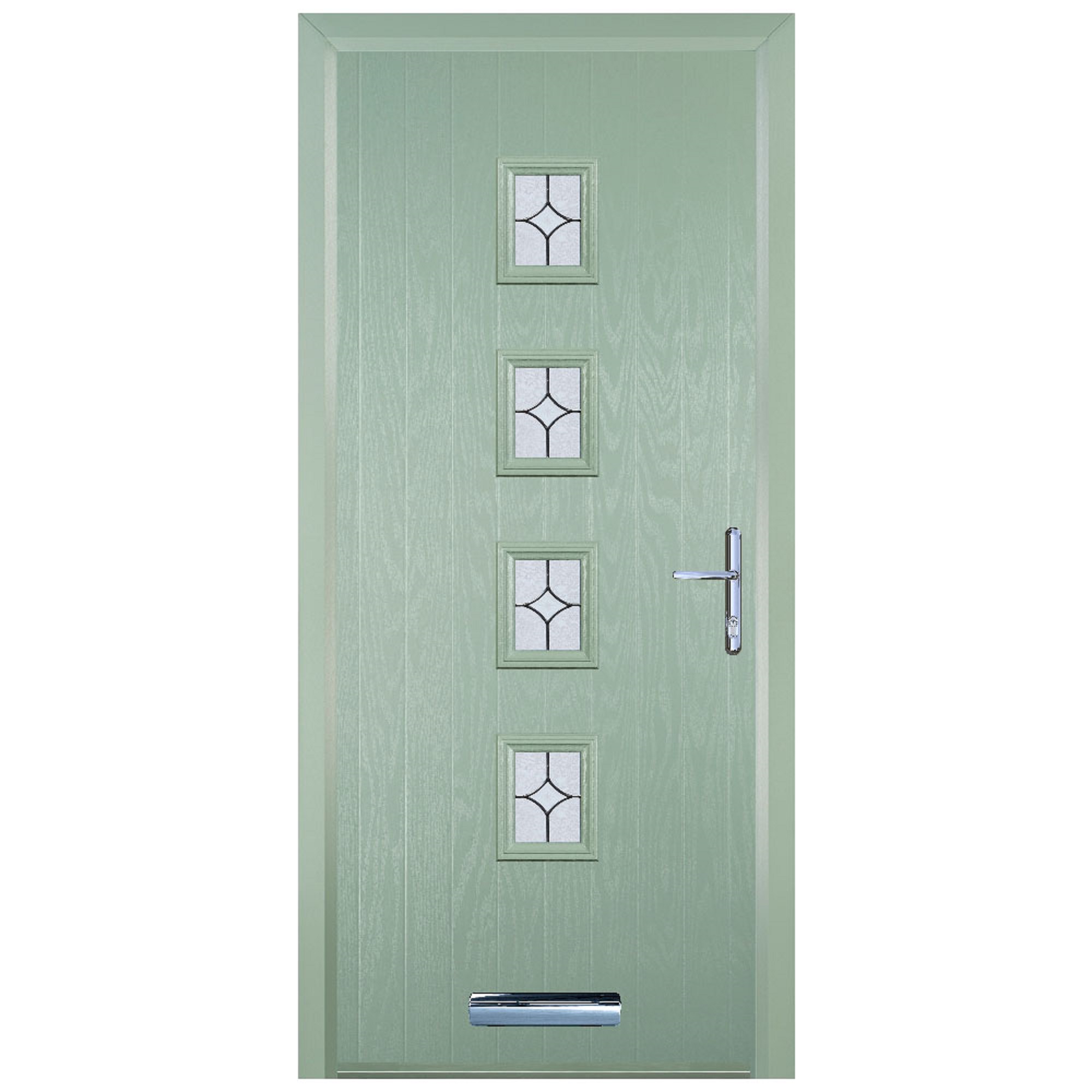 Door-Stop 4 Square Chartwell Green Left Hand Composite Door with Flair Glass & Colour-Matched Frame - 2100mm