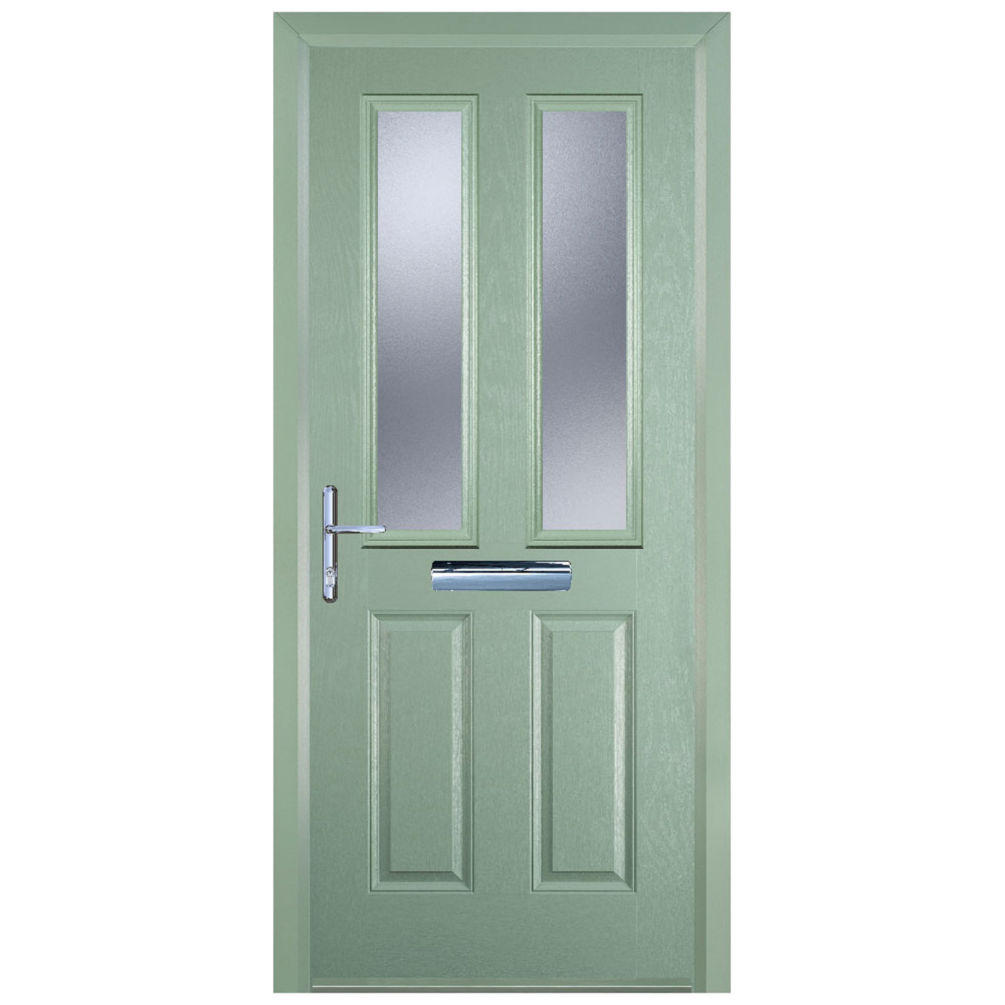 Door-Stop 2 Panel 2 Square Chartwell Green Right Hand Composite Door with Stippolyte Glass & Colour-Matched Frame - 2100mm