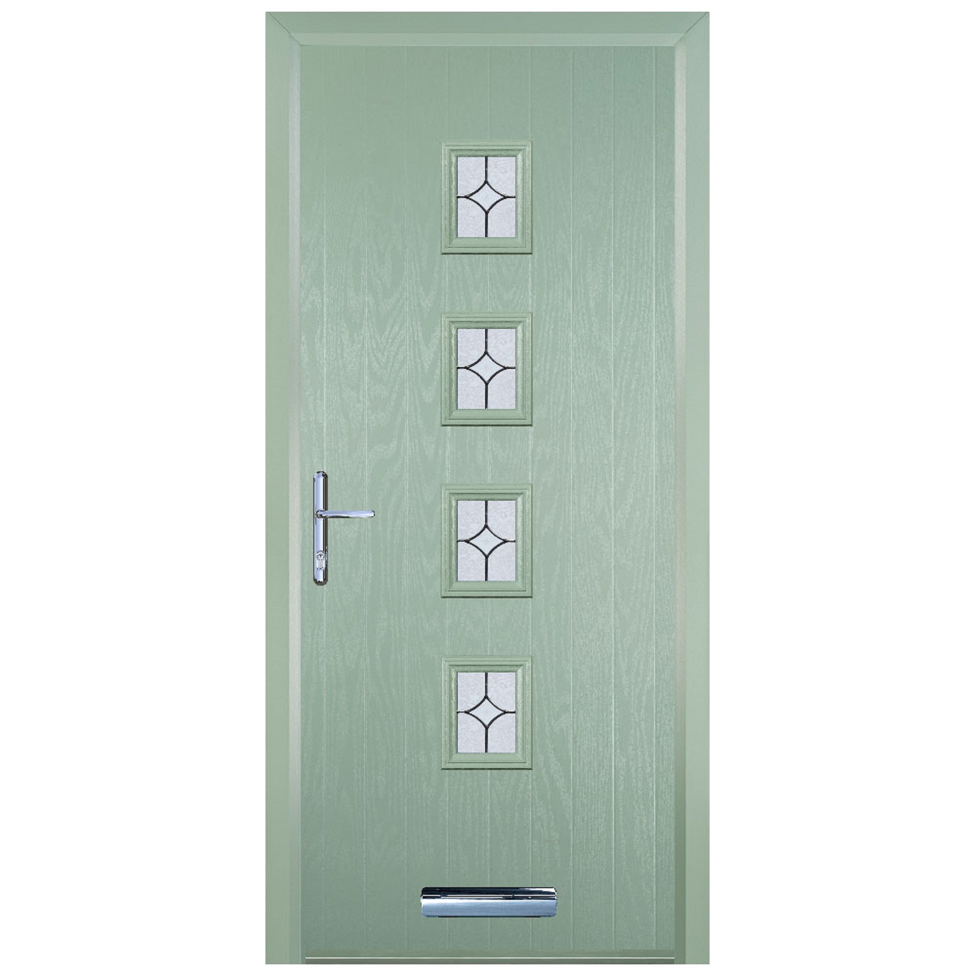 Door-Stop 4 Square Chartwell Green Right Hand Composite Door with Flair Glass & Colour-Matched Frame - 2100mm