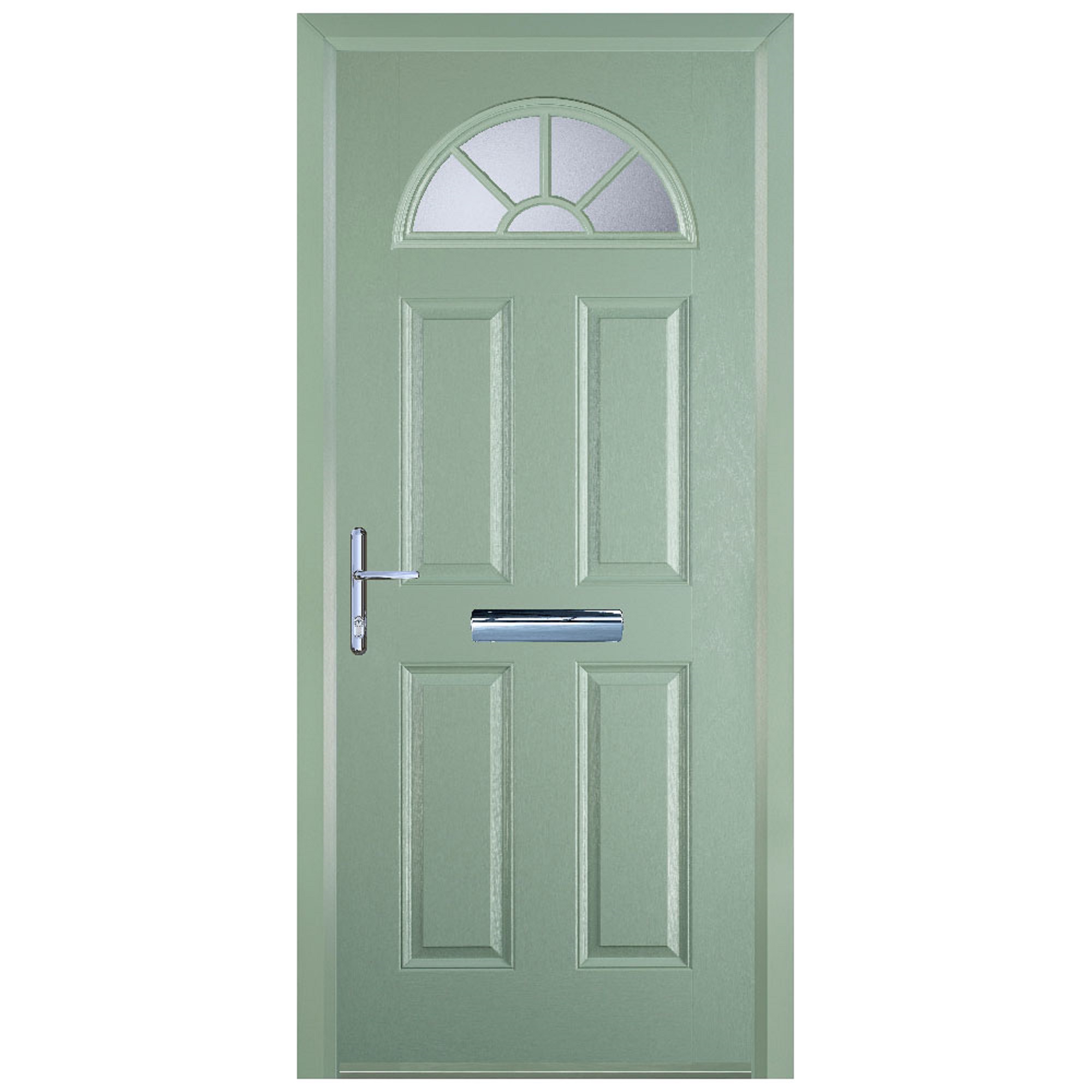 Door-Stop 4 Panel Sunburst Chartwell Green Right Hand GRP Composite Door with Colour-Matched Frame - 2100mm