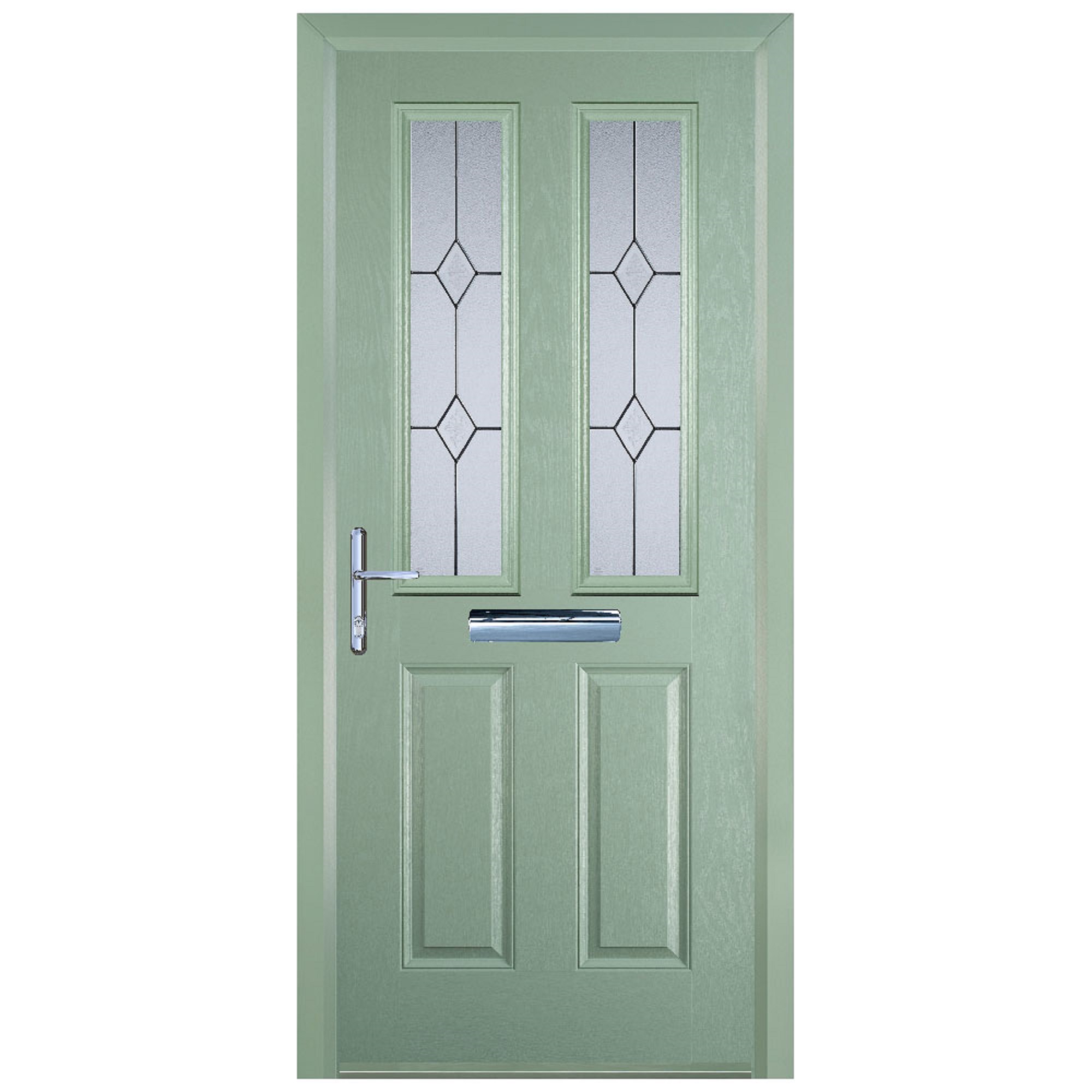 Door-Stop 2 Panel 2 Square Chartwell Green Right Hand GRP Composite Door with Colour-Matched Frame - 2100mm