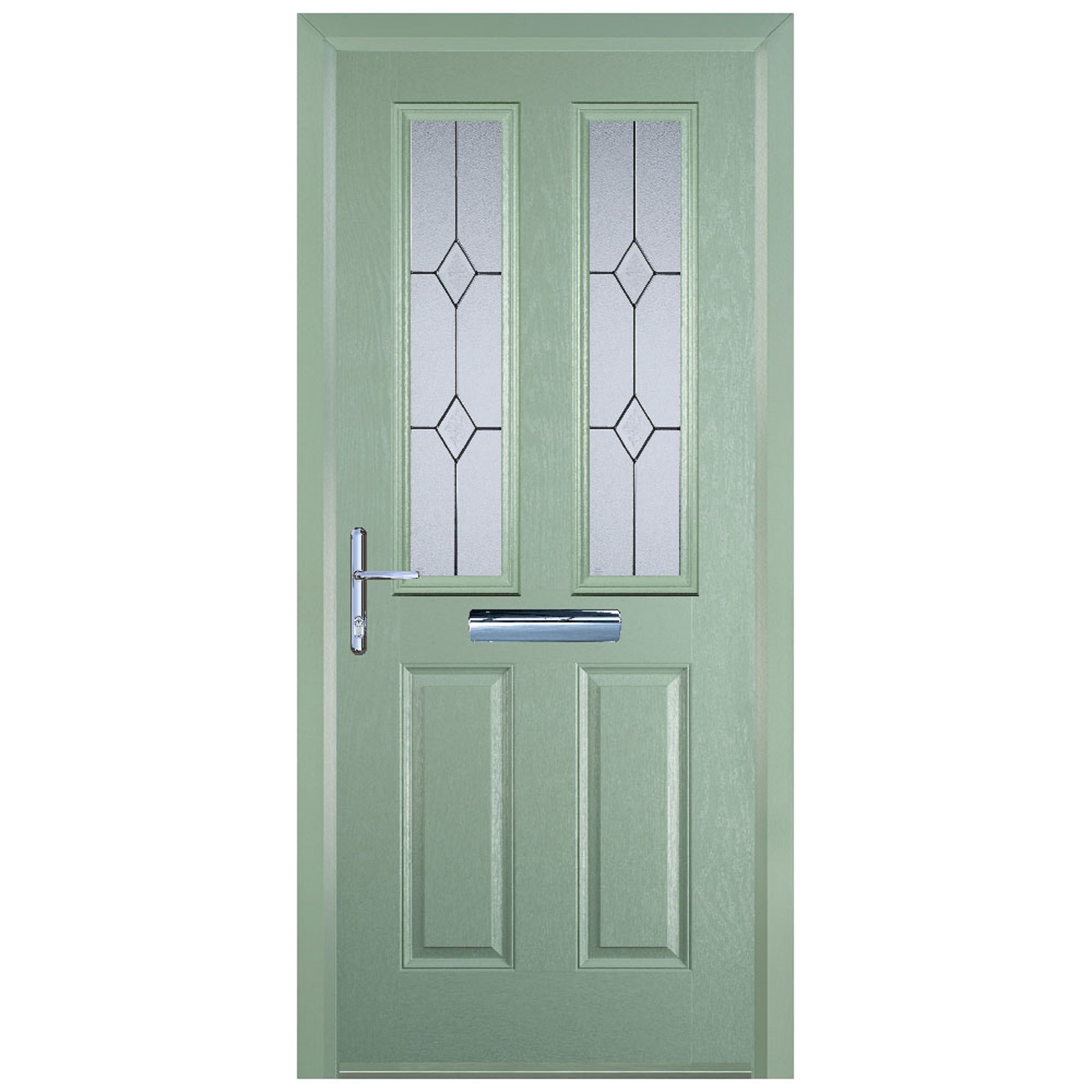 Door-Stop 2 Panel 2 Square Chartwell Green Right Hand Composite Door with Colour-Matched Frame - 2100mm