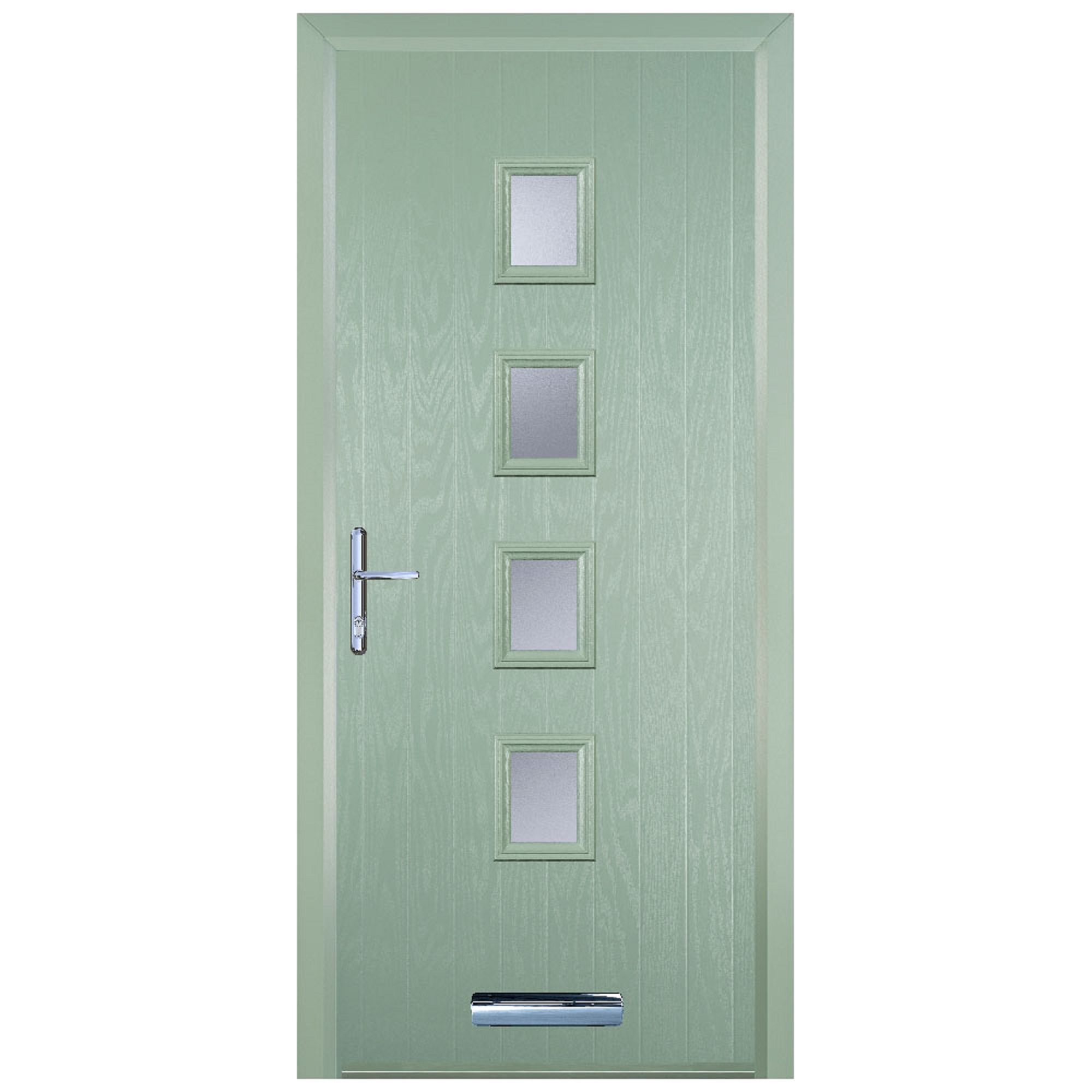 Door-Stop 4 Square Chartwell Green Right Hand Composite Door with Stippolyte Glass & Colour-Matched Frame - 2100mm