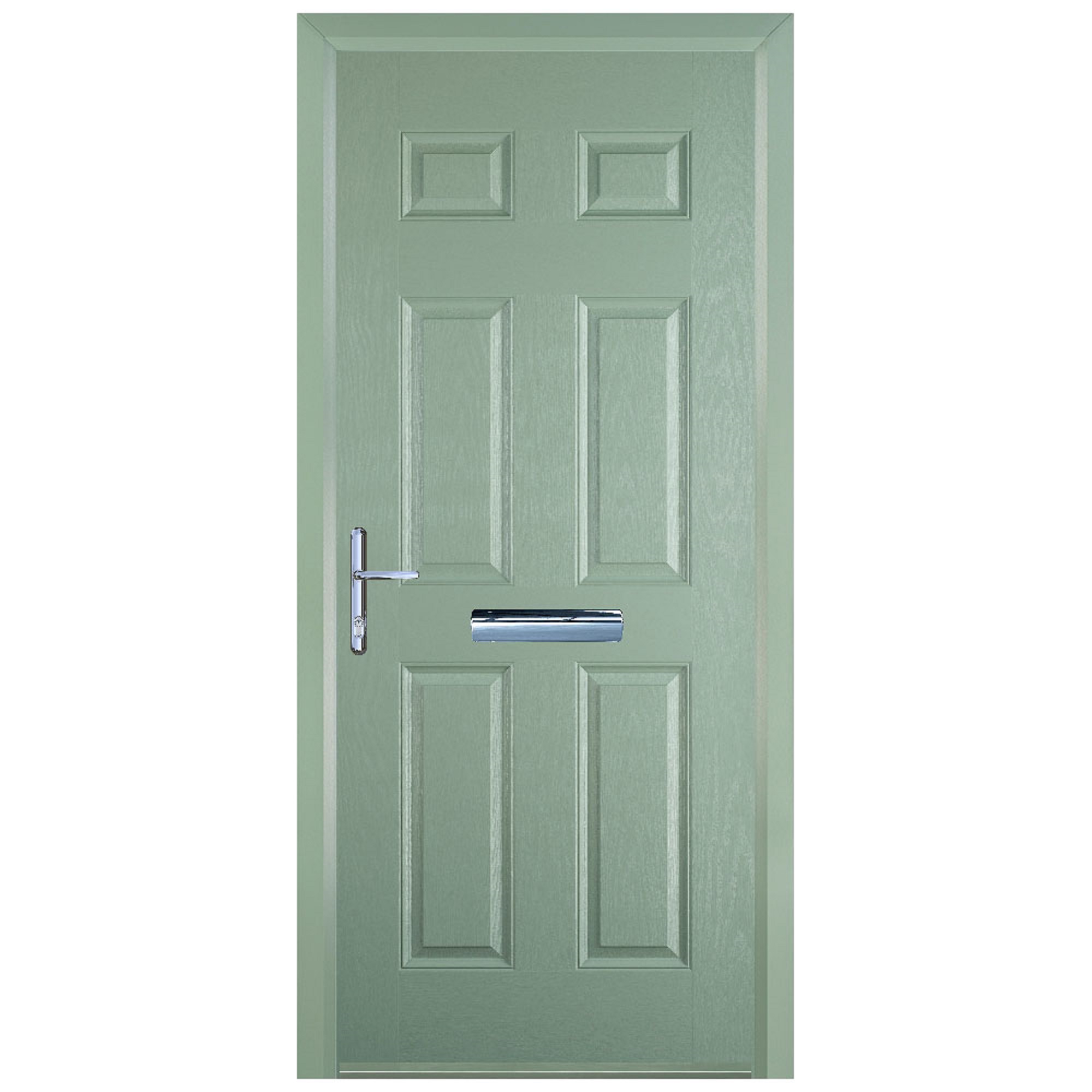 Door-Stop 6 Panel Chartwell Green Right Hand GRP Composite Door with Colour-Matched Frame - 2100mm