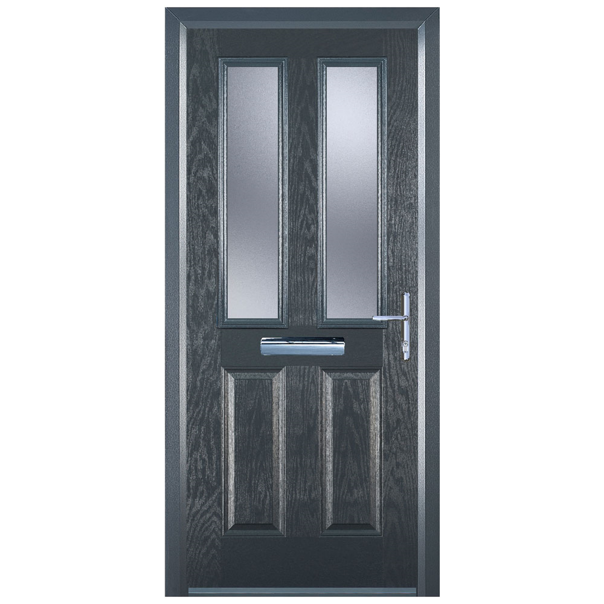 Door-Stop 2 Panel 2 Square Anthracite Grey Left Hand Composite Door with Colour-Matched Frame - 2100mm