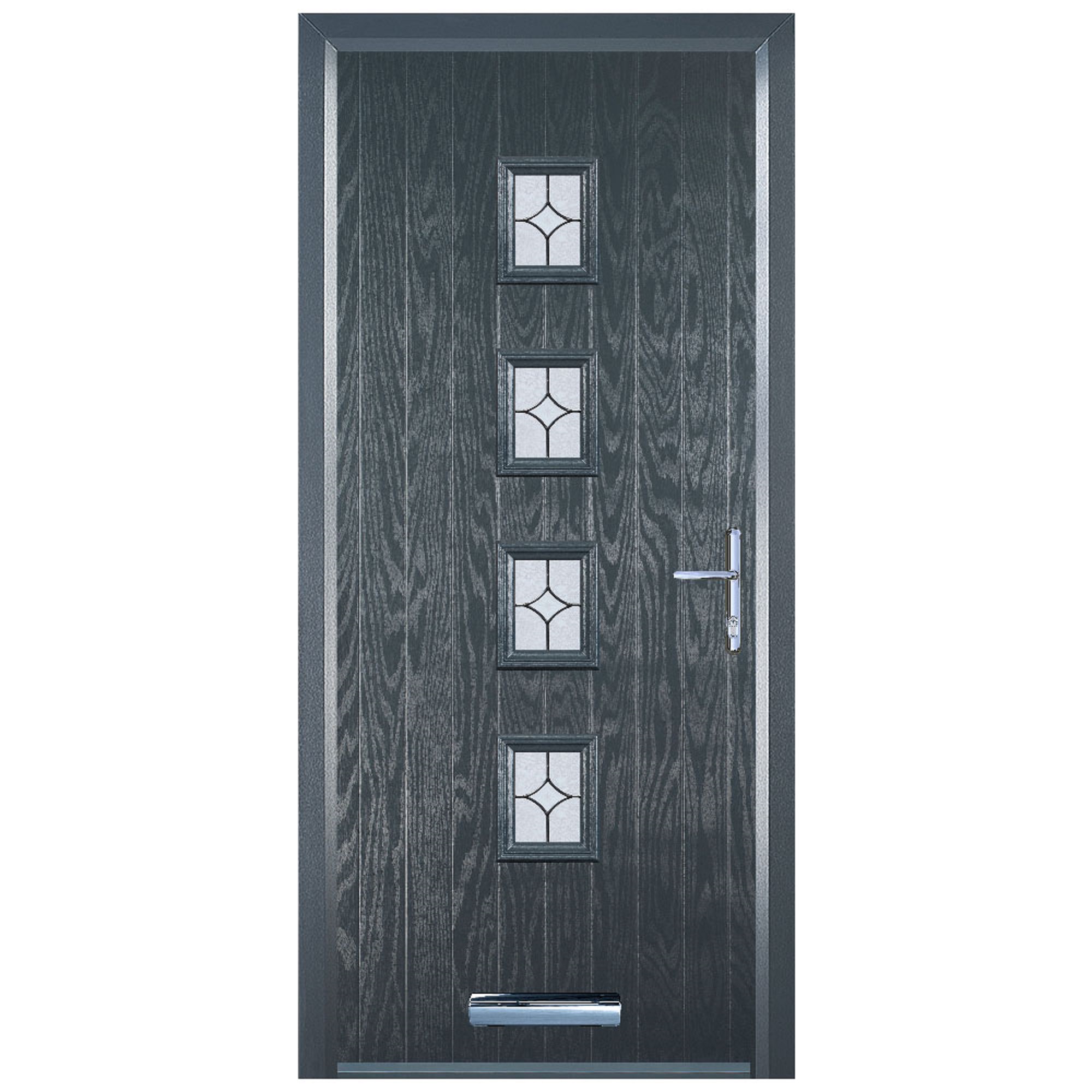 Door-Stop 4 Square Anthracite Grey Left Hand GRP Composite Door with Flair Glass & Colour-Matched Frame - 2100mm