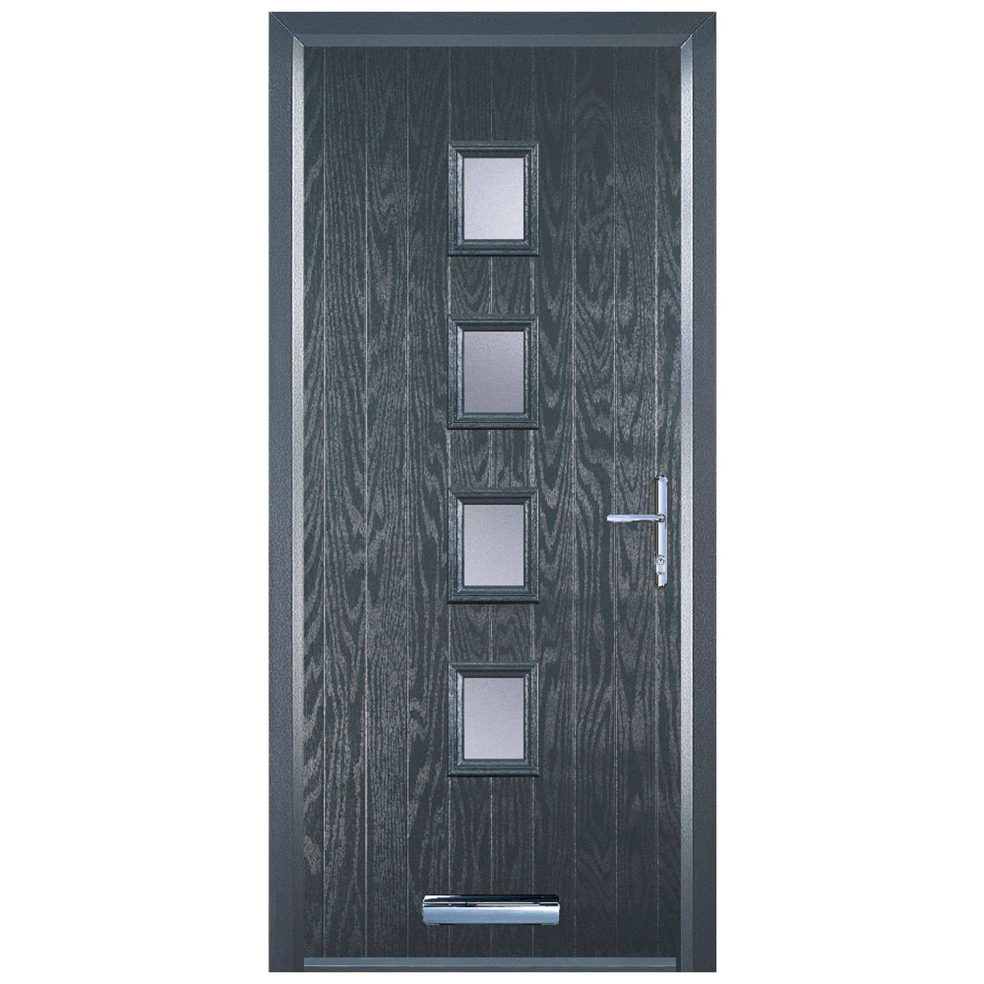 Door-Stop 4 Square Anthracite Grey Left Hand GRP Composite Door with Stippolyte Glass & Colour-Matched Frame - 2100mm
