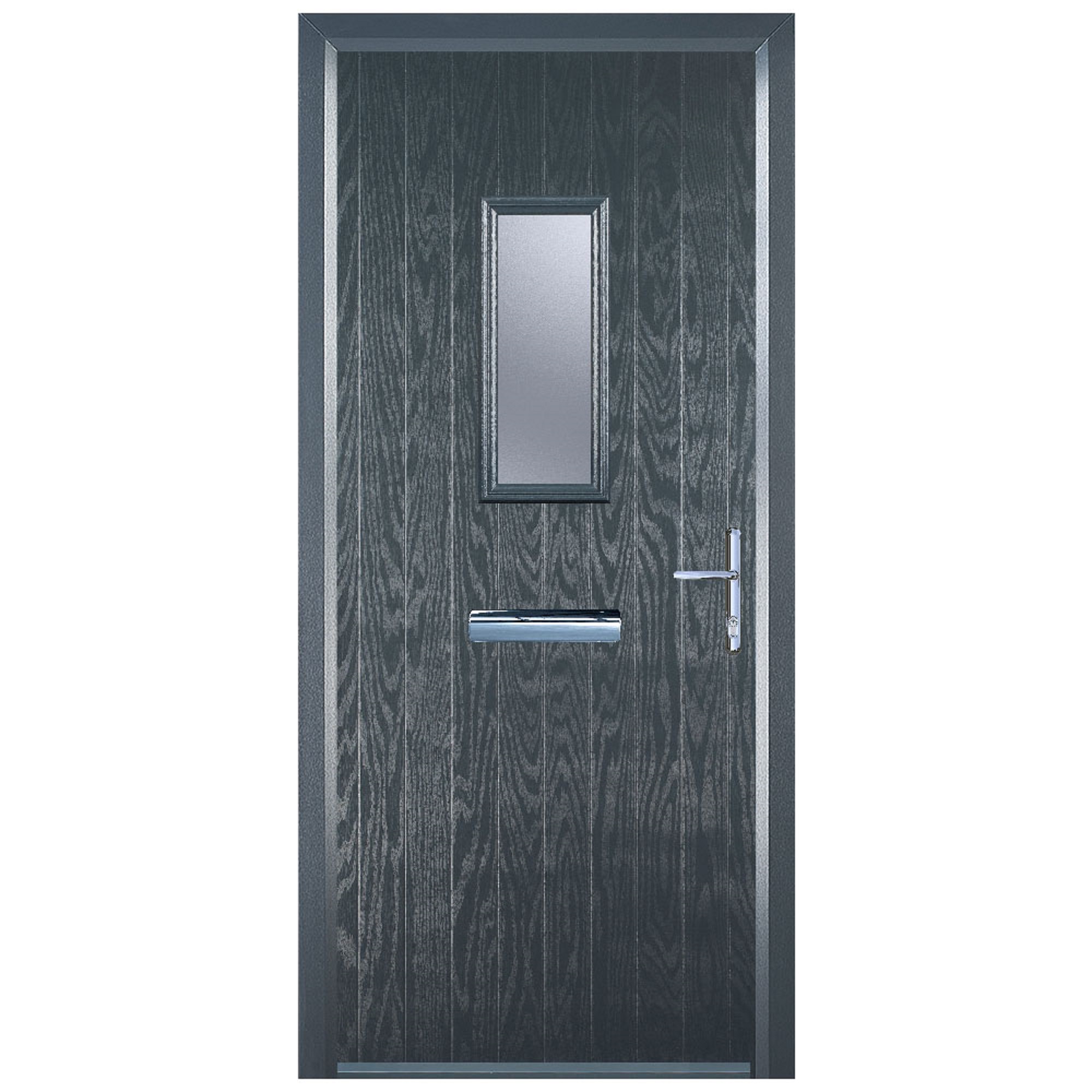 Door-Stop 1 Square Anthracite Grey Left Hand GRP Composite Door with Colour-Matched Frame - 2100mm
