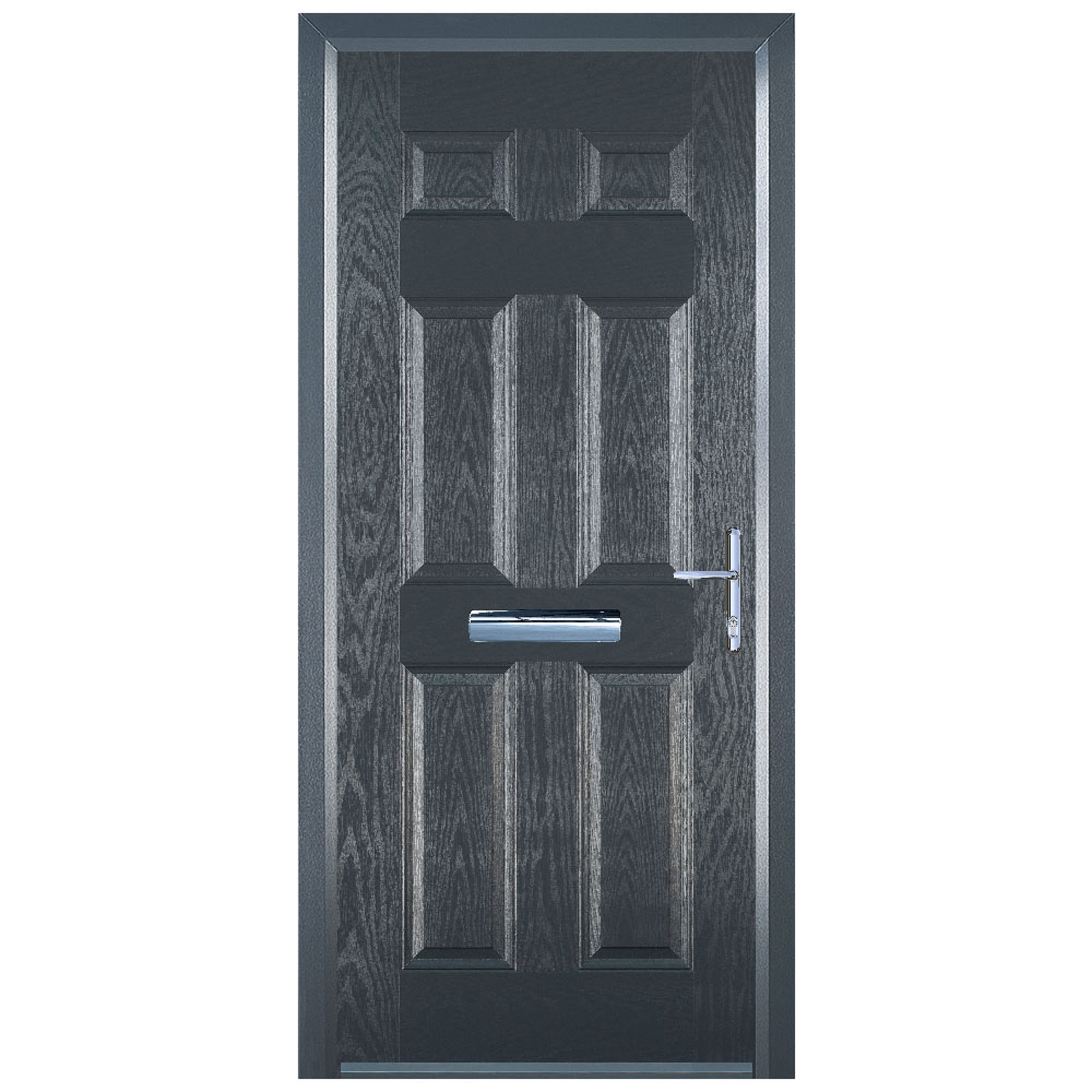 Door-Stop 6 Panel Anthracite Grey Left Hand Composite Door with Colour-Matched Frame - 2100mm