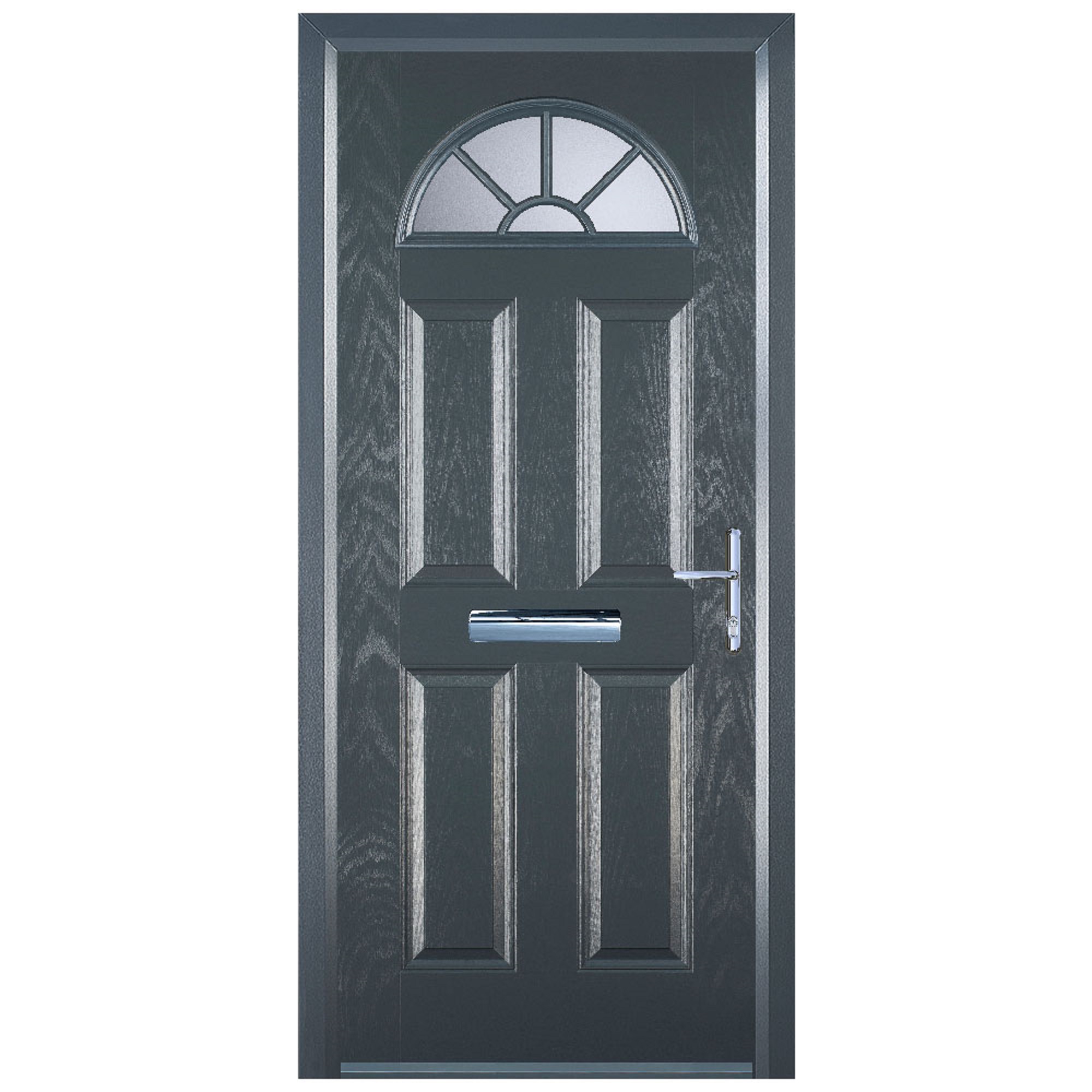 Door-Stop 4 Panel Sunburst Anthracite Grey Left Hand GRP Composite Door with Colour-Matched Frame - 2100mm