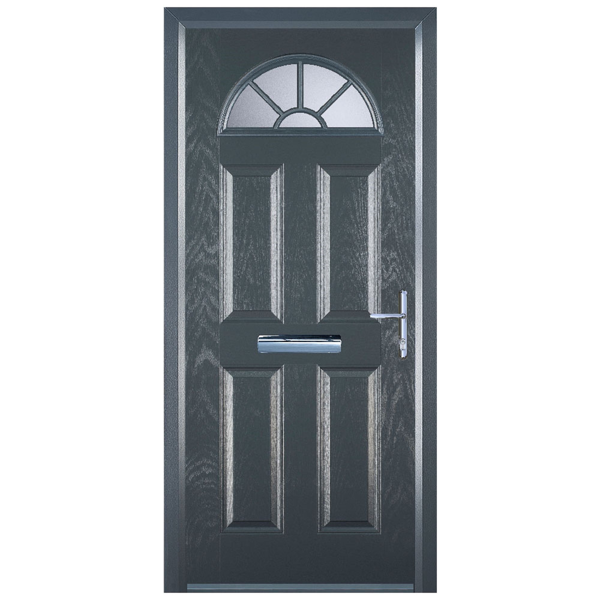 Door-Stop 4 Panel Sunburst Anthracite Grey Left Hand Composite Door with Colour-Matched Frame - 2100mm