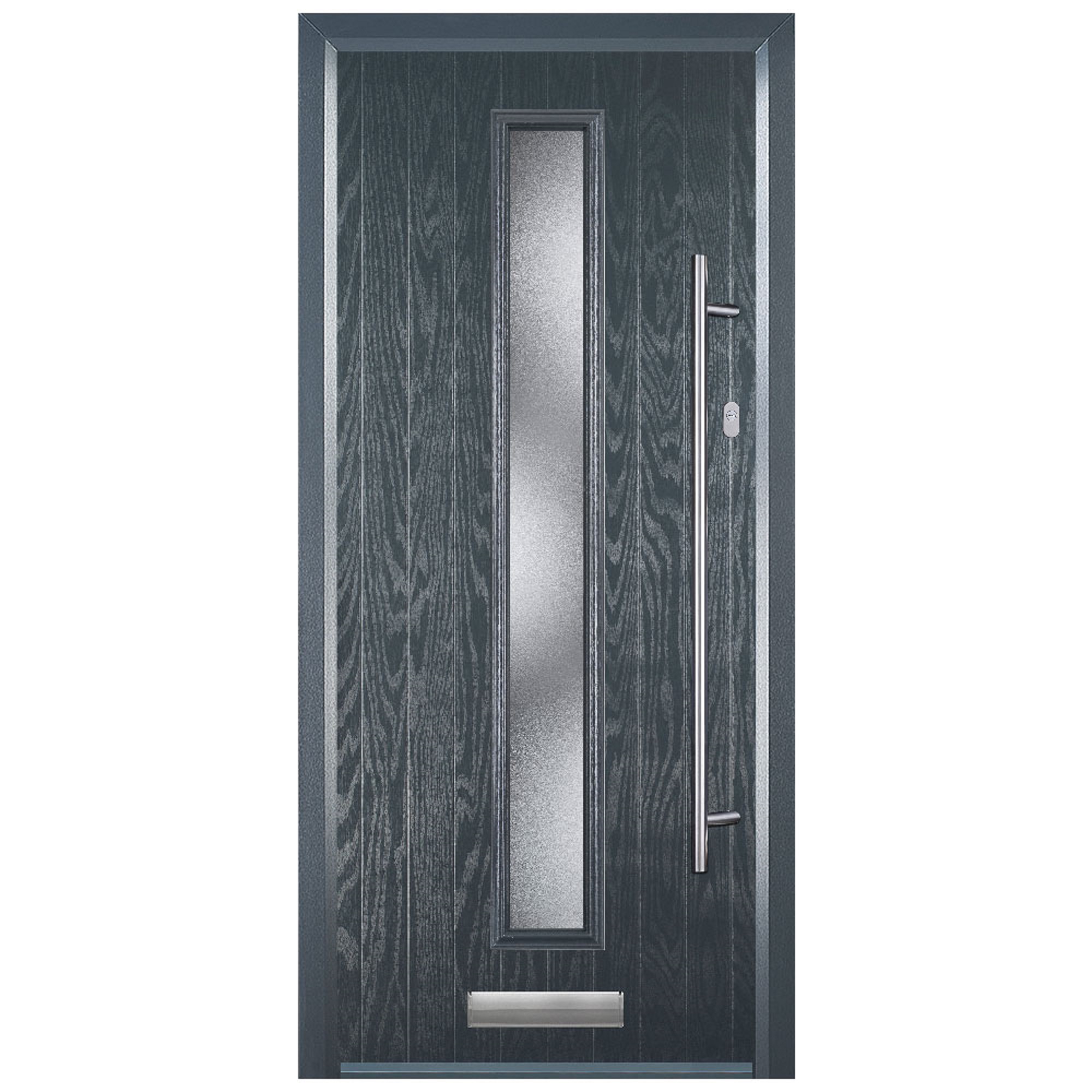 Door-Stop Cottage Anthracite Grey Left Hand Composite Door with Long Narrow Glazing & Colour-Matched Frame - 2100mm