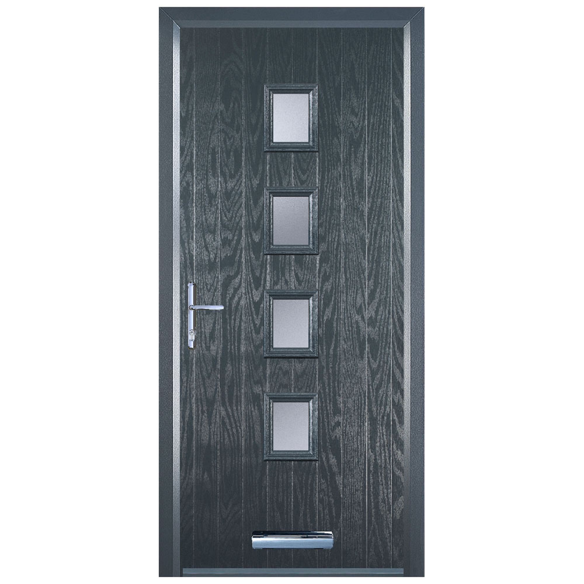 Door-Stop 4 Square Anthracite Grey Right Hand GRP Composite Door with Stippolyte Glass & Colour-Matched Frame - 2100mm