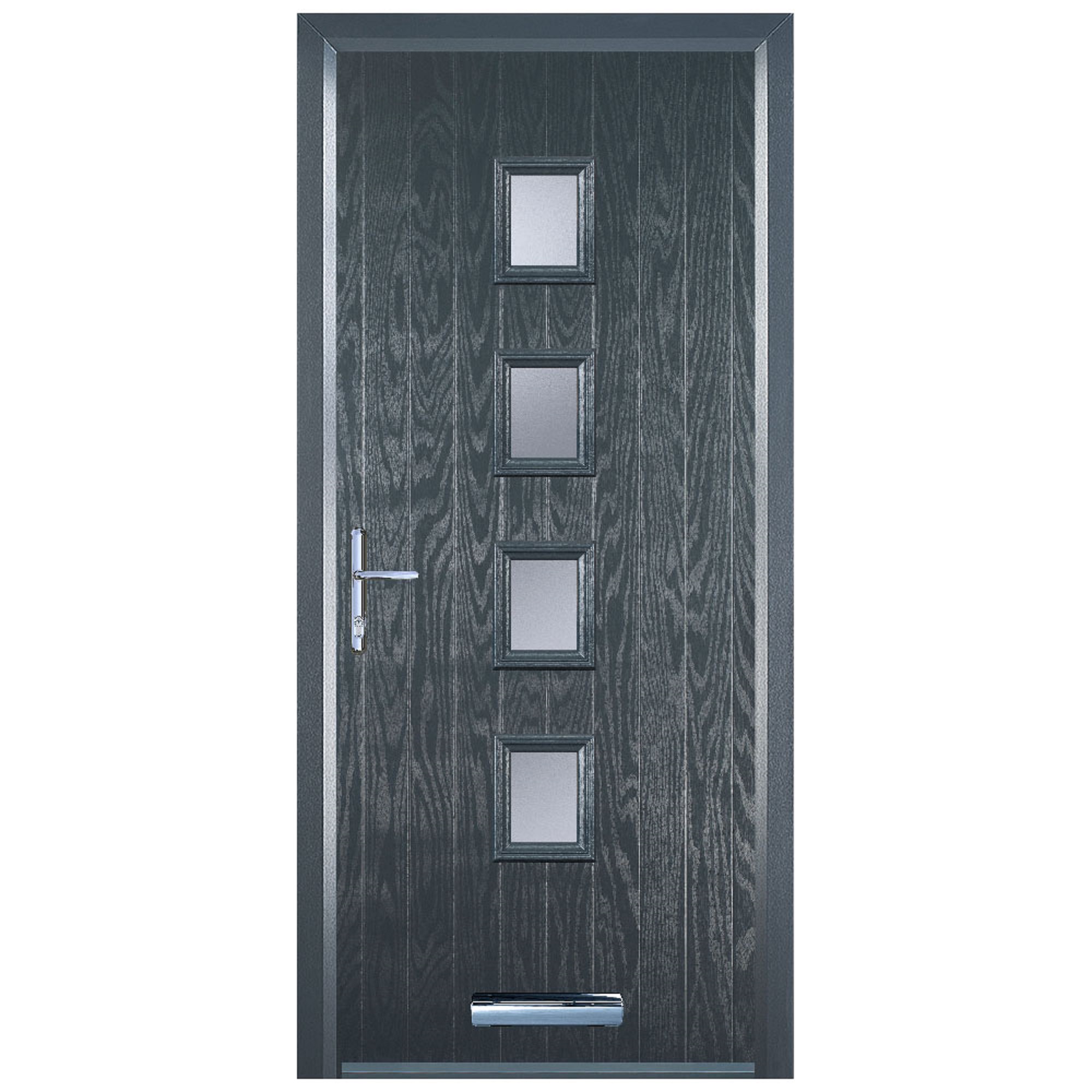 Door-Stop 4 Square Anthracite Grey Right Hand Composite Door with Stippolyte Glass & Colour-Matched Frame - 2100mm