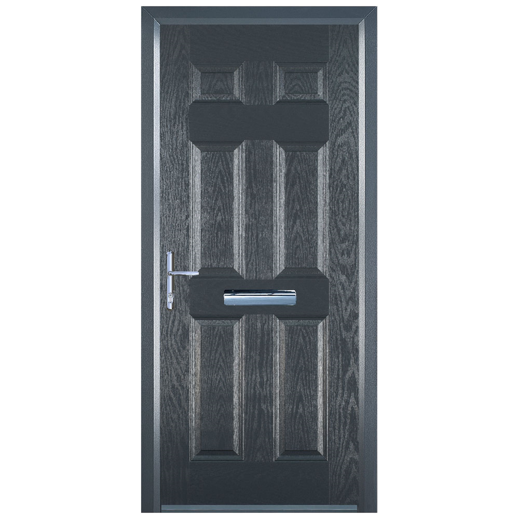 Door-Stop 6 Panel Anthracite Grey Right Hand Composite Door with Colour-Matched Frame - 2100mm