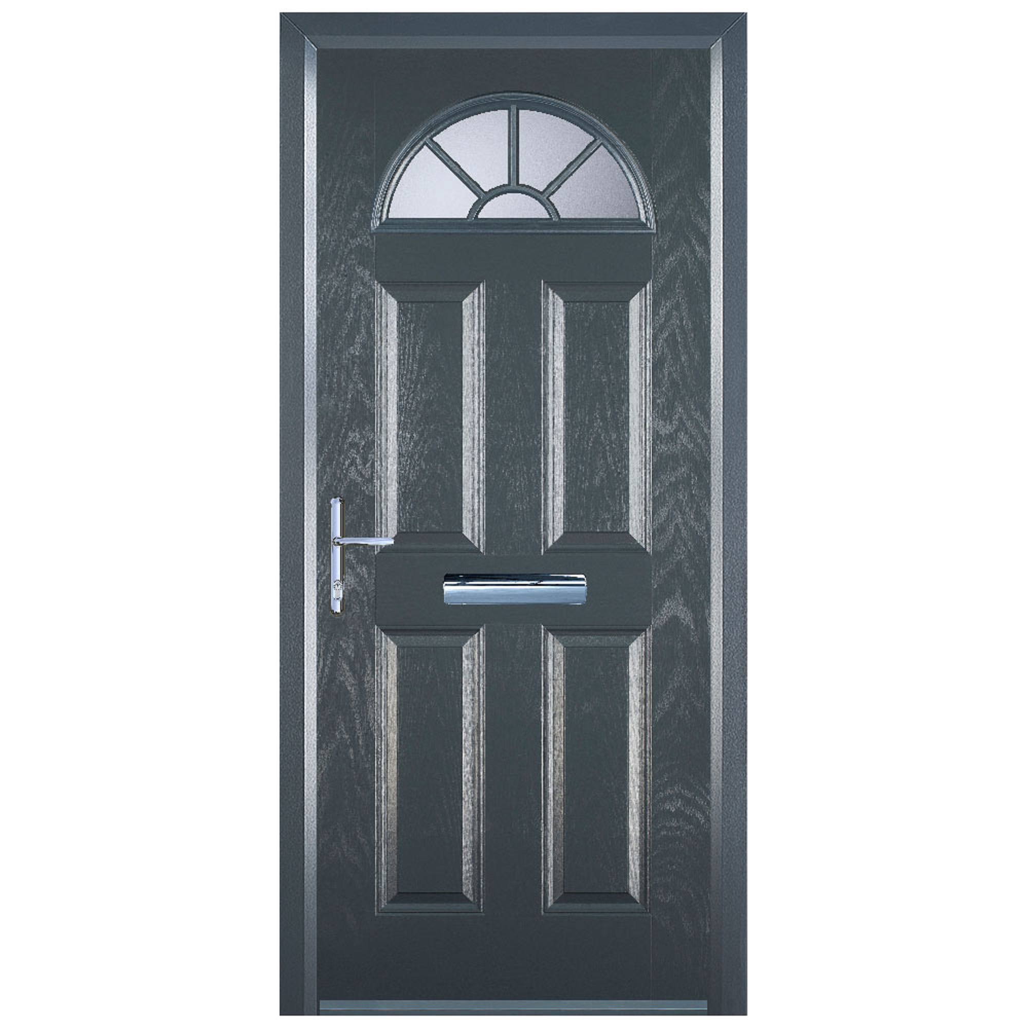 Door-Stop 4 Panel Sunburst Anthracite Grey Right Hand GRP Composite Door with Colour-Matched Frame - 2100mm