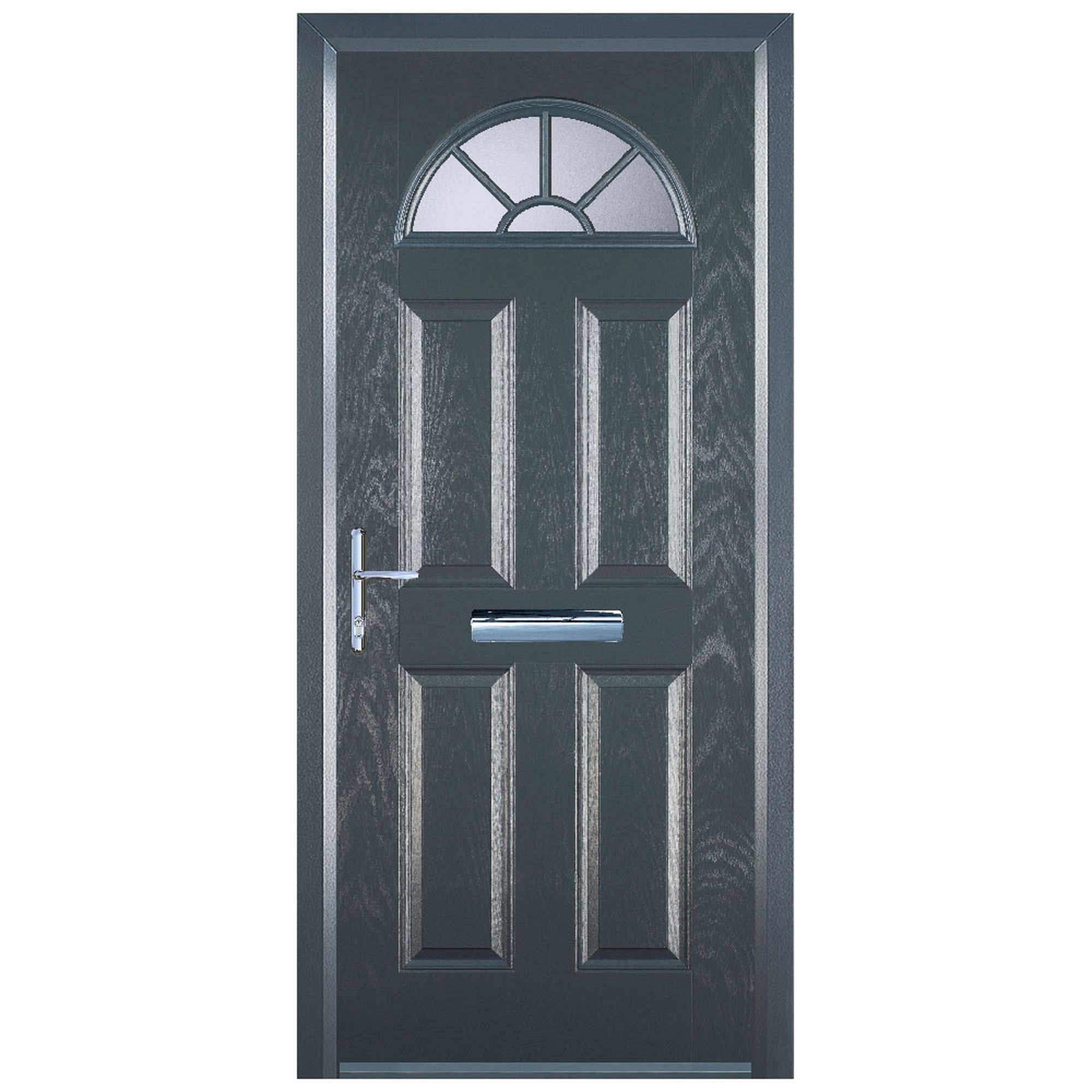 Door-Stop 4 Panel Sunburst Anthracite Grey Right Hand Composite Door with Colour-Matched Frame - 2100mm